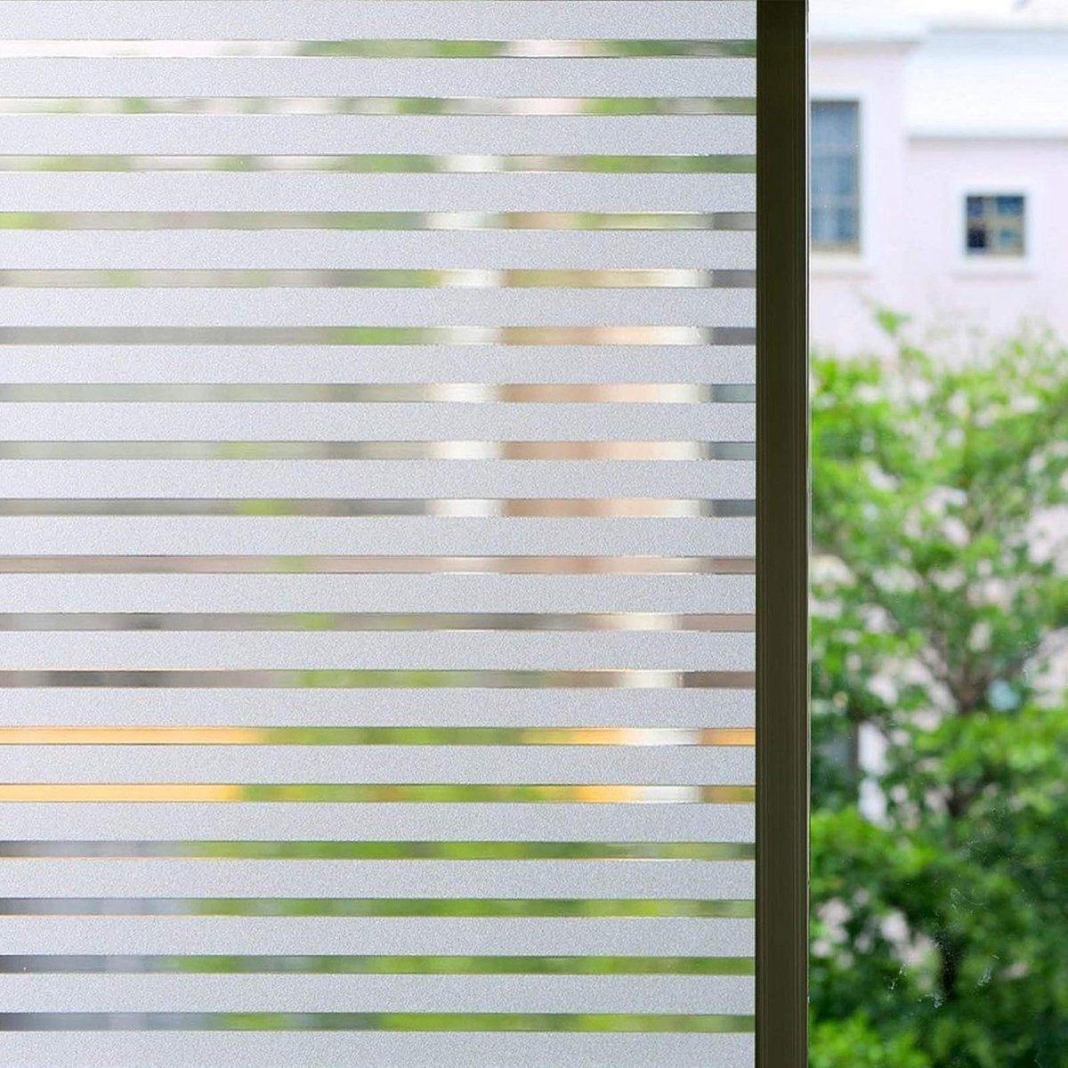 Window film - Easy installation - Glue-free adhesive film for windows and bathrooms - Static - 45cm*4M - 1/2 matte stripes - PVC - Translucent - Image 1