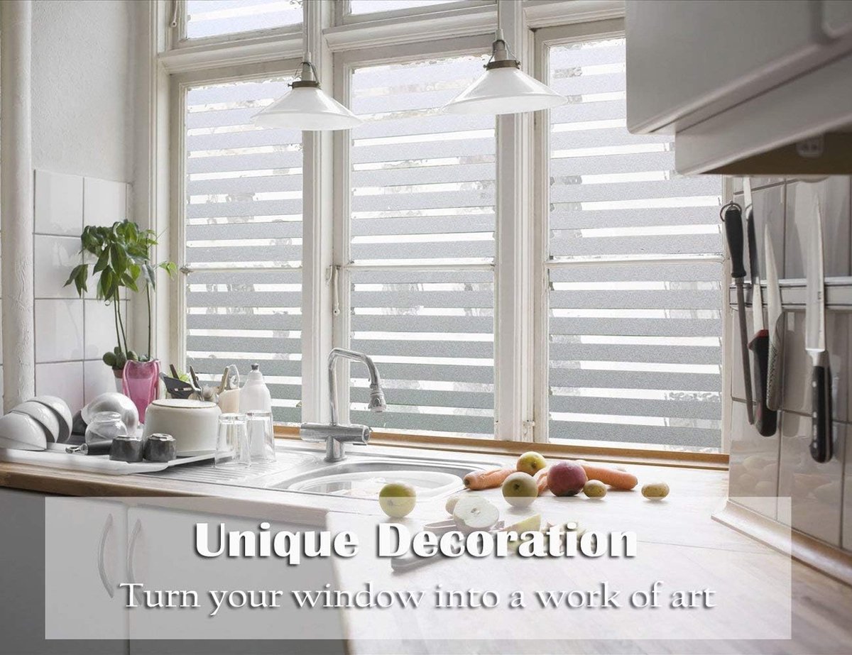 Window film - Easy installation - Glue-free adhesive film for windows and bathrooms - Static - 45cm*4M - 1/2 matte stripes - PVC - Translucent - Image 3