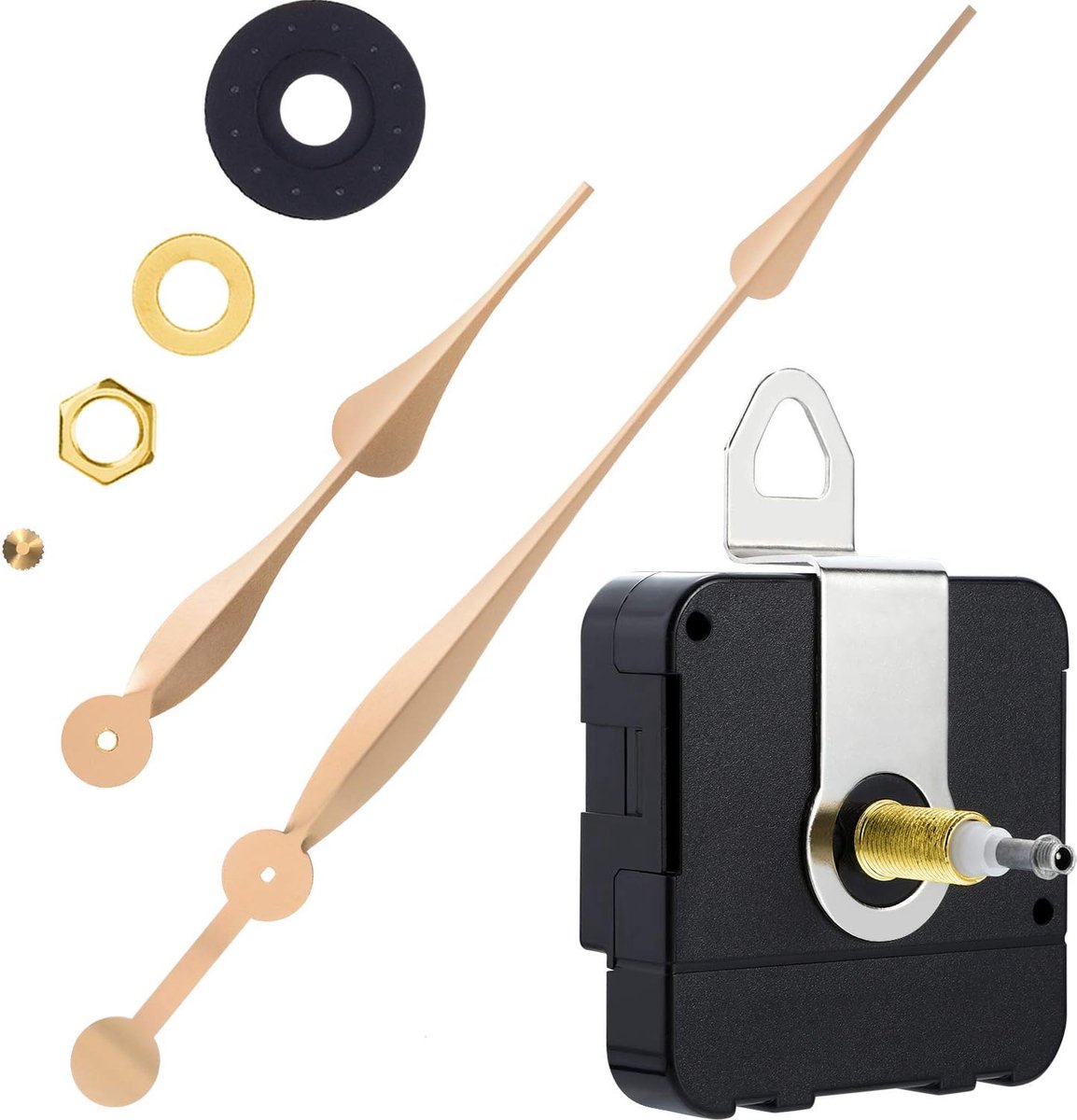 Quartz Clock Movement - Buy and Replace New Loose Clock Movement - High Torque - Long Hands Clock Movement - Gold and Black - Metal - Hour Hand Replacement Clock Movement - For Living Room Decoration, Art Decoration, Office, Bedroom - Image 1