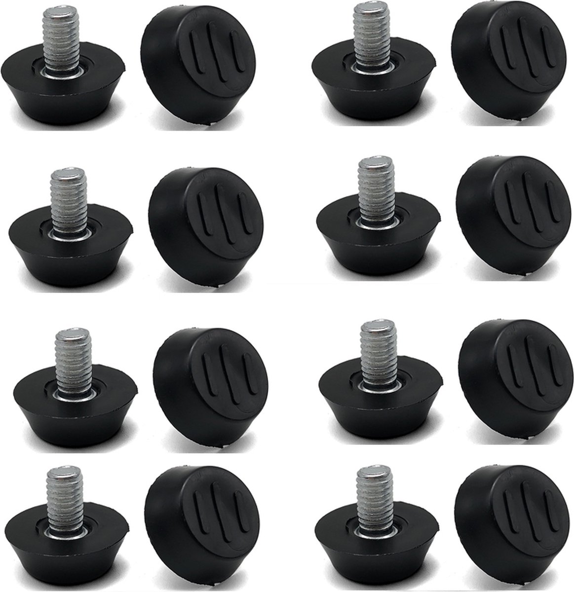 16 pieces Adjustable Furniture Feet - Leveling Pad Base Leg - Table Leg Chair - Adjustable Floor Protection - M6 x 10 x 20 mm - Leveling Leg - Furniture Coaster - Black / Silver - Plastic - Stainless Steel - Leveling Feet - Felt Pads - Floor Protectors - - Image 1