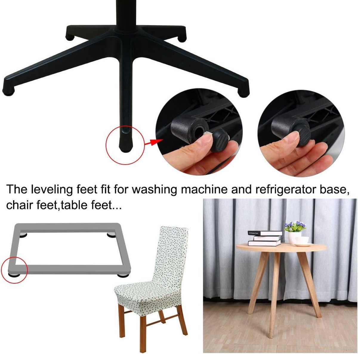 16 pieces Adjustable Furniture Feet - Leveling Pad Base Leg - Table Leg Chair - Adjustable Floor Protection - M6 x 10 x 20 mm - Leveling Leg - Furniture Coaster - Black / Silver - Plastic - Stainless Steel - Leveling Feet - Felt Pads - Floor Protectors - - Image 3