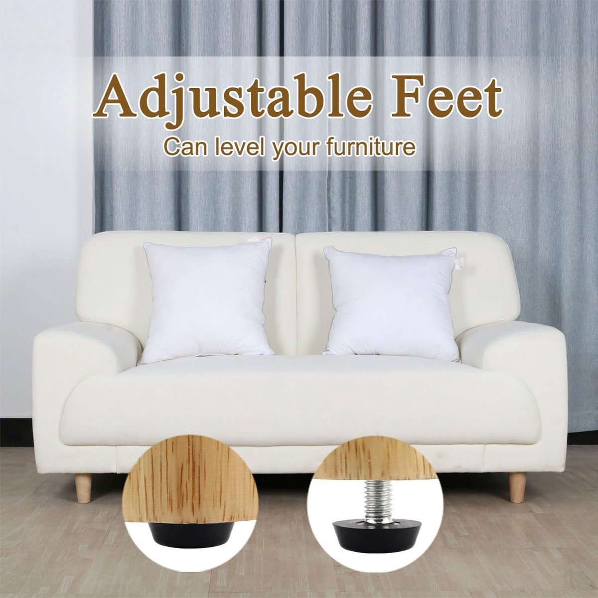 16 pieces Adjustable Furniture Feet - Leveling Pad Base Leg - Table Leg Chair - Adjustable Floor Protection - M6 x 10 x 20 mm - Leveling Leg - Furniture Coaster - Black / Silver - Plastic - Stainless Steel - Leveling Feet - Felt Pads - Floor Protectors - - Image 5