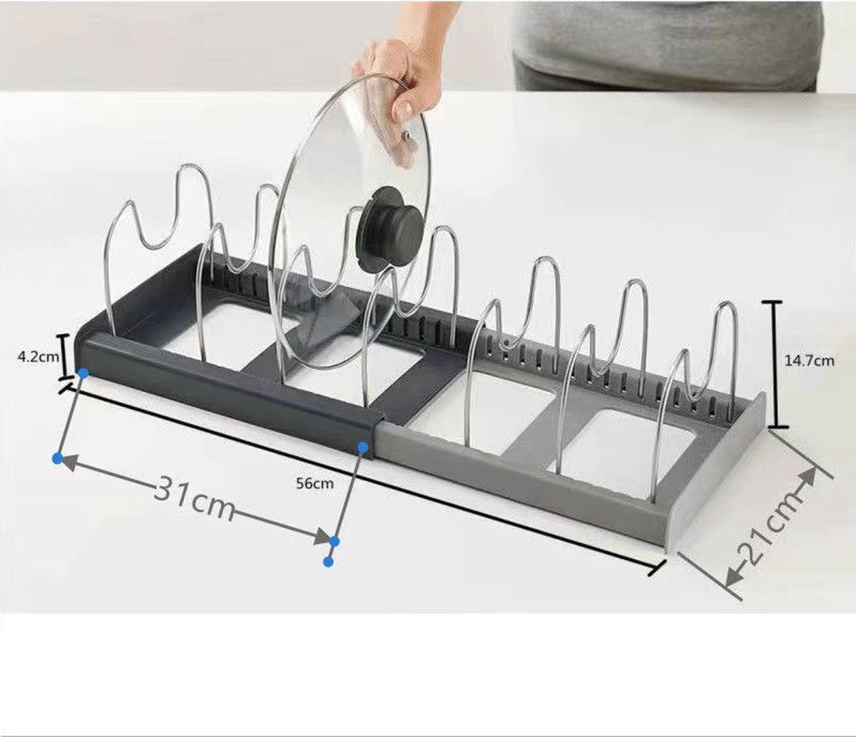 Adjustable Pot Rack - Storage Rack for 7 Pots and Pans - Kitchen Cabinet Organizer Standing - HIP+304 Stainless Steel - Black - Image 3