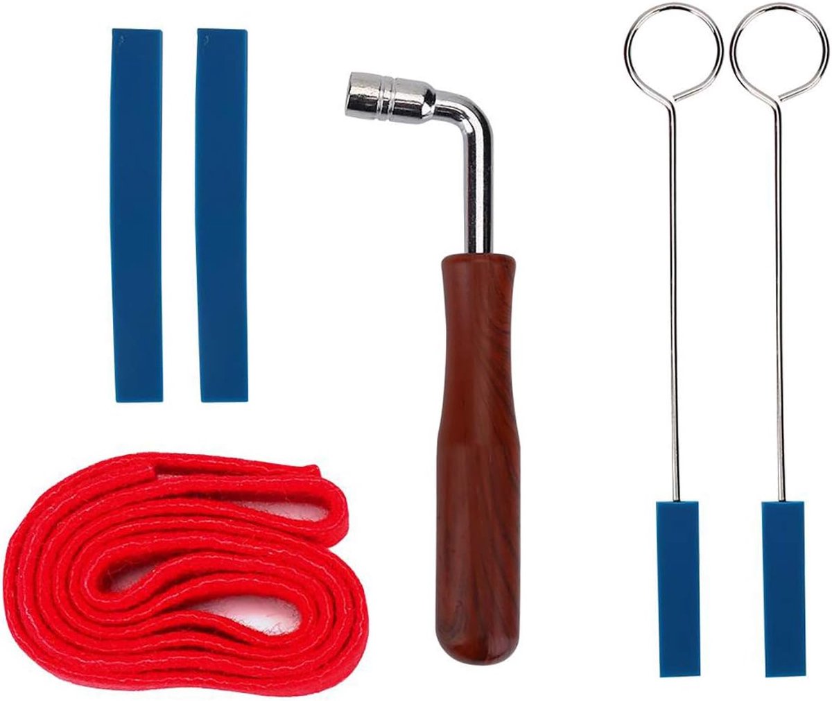 Professional Piano Tuning Kit - Set of 6 - 1x Piano Tuning Hammer, 2x Long Dampers, 2x Short Mutes with Handle, 1x Temperament Strip - Piano Tuner Tool - Professional Metal Rubber Tuning Mute Kit - Blue - Image 1
