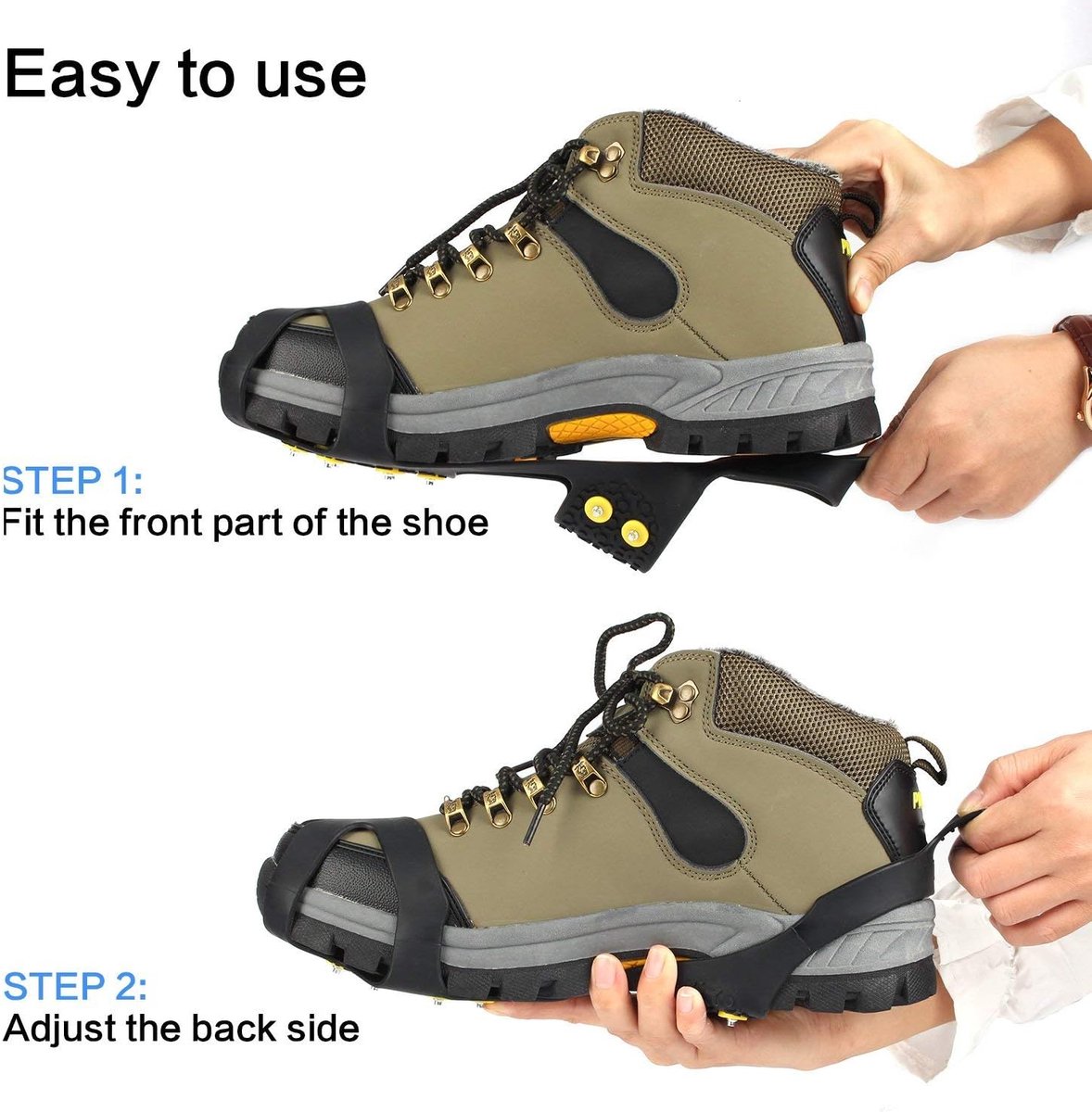 Snow grips over shoes/boots 10 studs Ice Traction Universal Slip on Stretch Fit Snow and Ice, Snow Cleats Crampons Ice Spikes Snow Grips for Winter - M (36-40) - Image 2