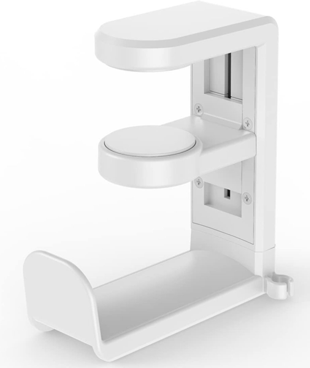 Headset Holder - Headphone Hook - Headphone Stand - Headset Hanger - 11.43 * 10.16 * 4cm - Plastic - White - Adjustable - Rotating Arm Clamp - Non-slip - Headphone Holder for Under Desk - Image 1