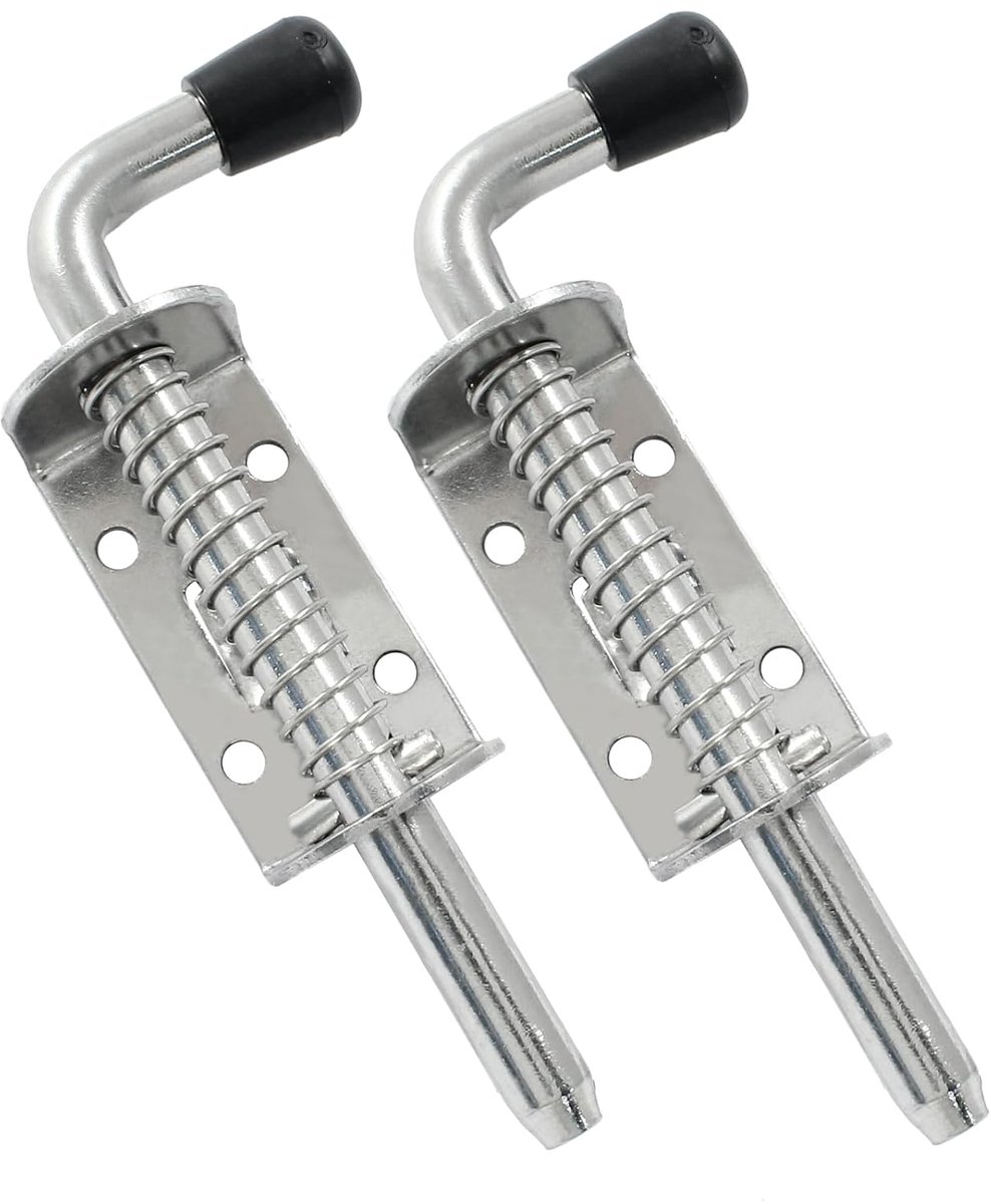 Sliding lock - 2 pieces - Sliding bolt - Gate bolt - Door lock - Bolt - Door bolt - Door lock - Plate bolt - 12.8 cm - No screws - Stainless steel - Silver - For shed gate, garden house door, cupboard - Image 1