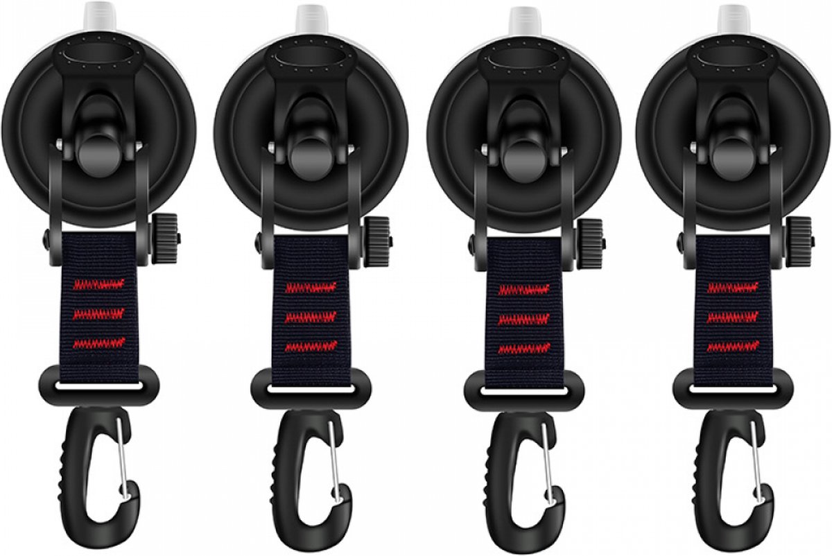 4 pieces - hooks - with suction cup - Powerful Suction Cup Anchor - ABS - Black - Multifunctional - large suction cup - without drilling - for camper, house tent, car awnings, canopies and car cover - Image 1