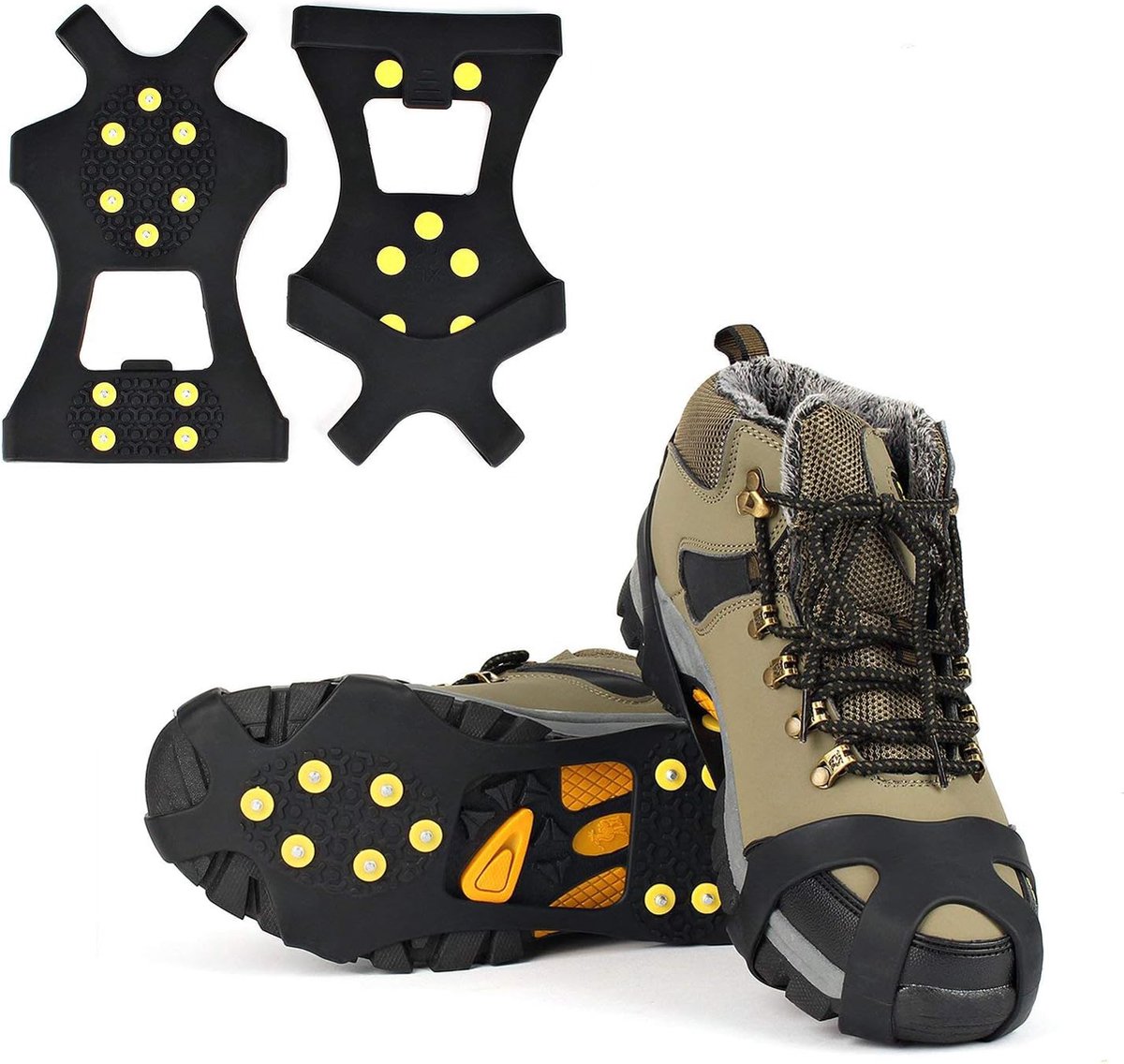 Snow grips over shoes/boots 10 studs Ice Traction Universal Slip on Stretch Fit Snow and Ice, Snow Cleats Crampons Ice Spikes Snow Grips for Winter - L (40-43) - Image 1