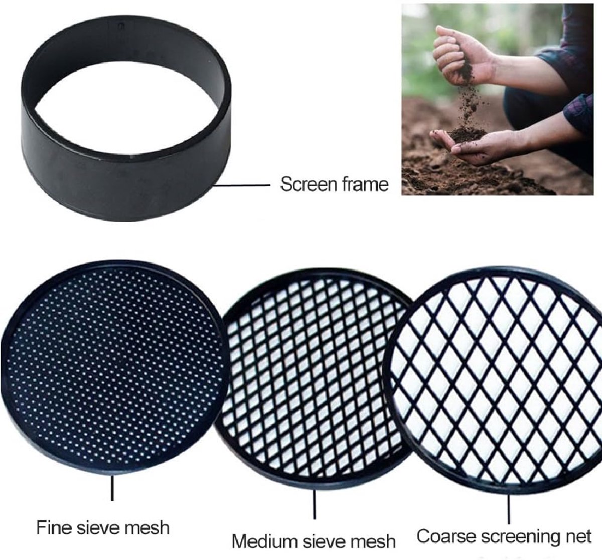 Adjustable plastic garden sieve - 4 in 1 - 12 cm - Compost sieve - Sand sieve - Round - Black - for domestic plants - Image 6