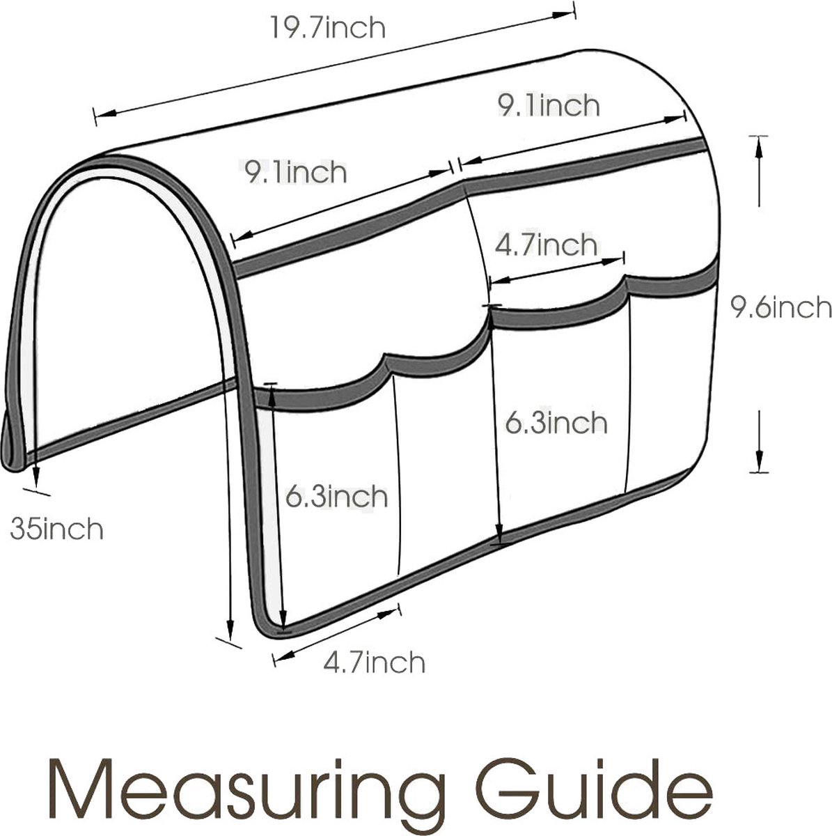 Bed and sofa organizer - Storage - Storage bag - Bed storage - Sofa storage - Bed storage bag - Bedside pocket storage bag gray - Magazine holder - Sofa chair couch - Armrest organizer - 50*90cm - Image 3
