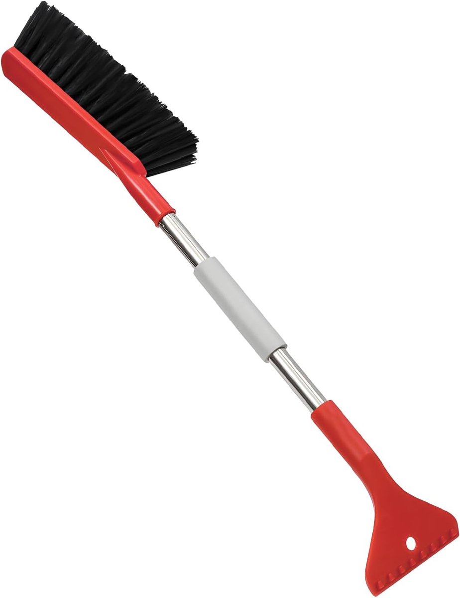Long Handle Ice Scraper - Car Snow Brush - Plastic - Car Snow Brush with Ice Shovel - Snow Plow - Window Scraper - Defrost Brush - Removable - Winter Accessory - 62cm - Red - Image 1