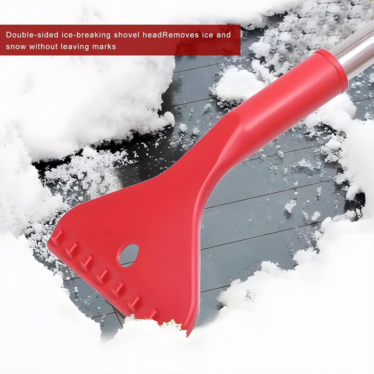 Long Handle Ice Scraper - Car Snow Brush - Plastic - Car Snow Brush with Ice Shovel - Snow Plow - Window Scraper - Defrost Brush - Removable - Winter Accessory - 62cm - Red - Image 4