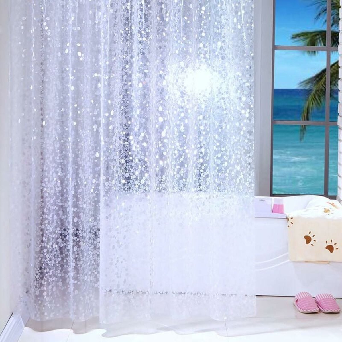Shower curtains - 120x200cm - crystal stone pattern - PEVA - transparent shower curtain - with hooks - shower curtain - anti-mold - waterproof - Image 1