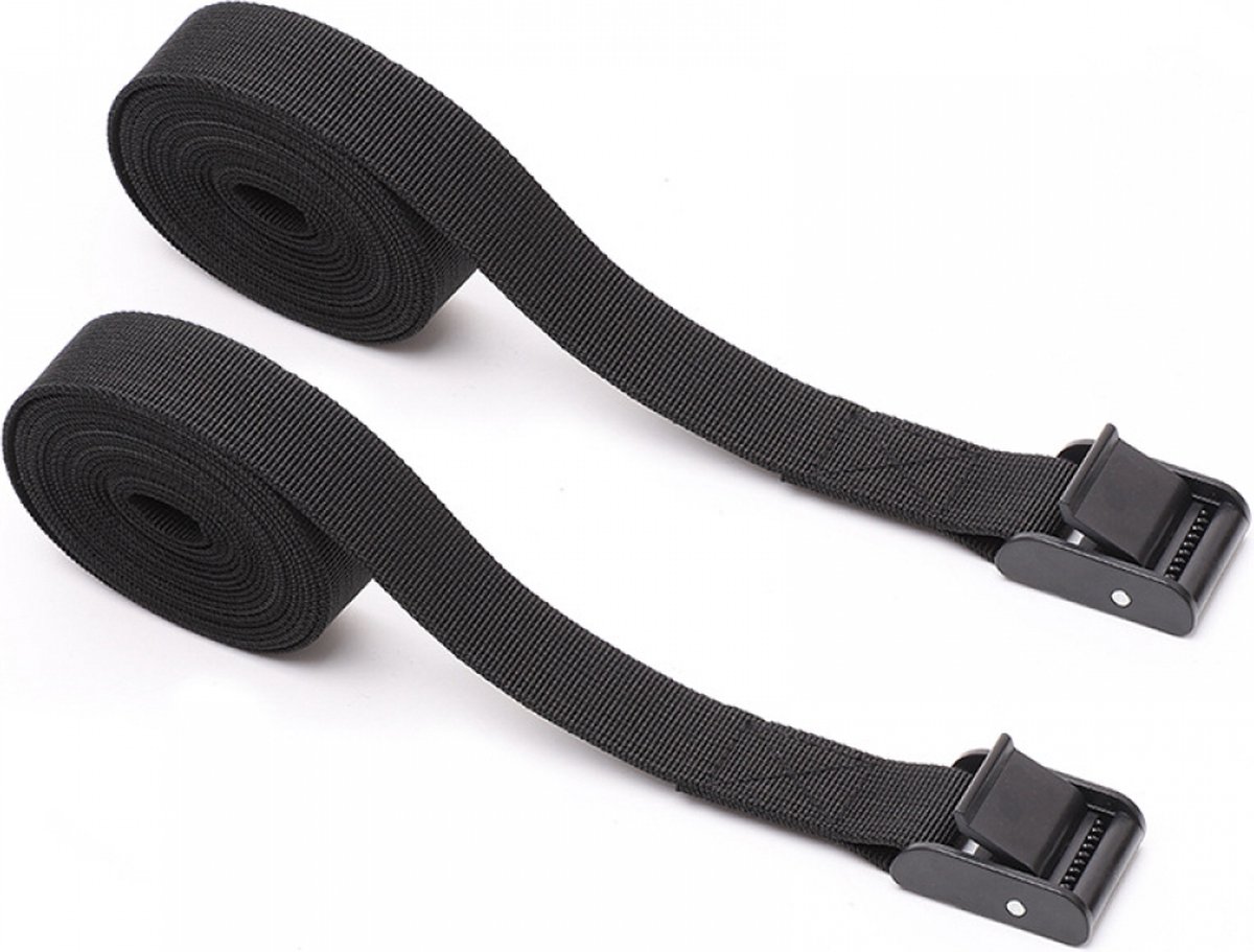 4 pieces - Tension straps - Lashing straps - Fastening straps - 25 MM * 1.5 meters long - Polyester fibers - Black - with buckle - adjustable - for vans, bicycles, trailers, luggage - Image 2