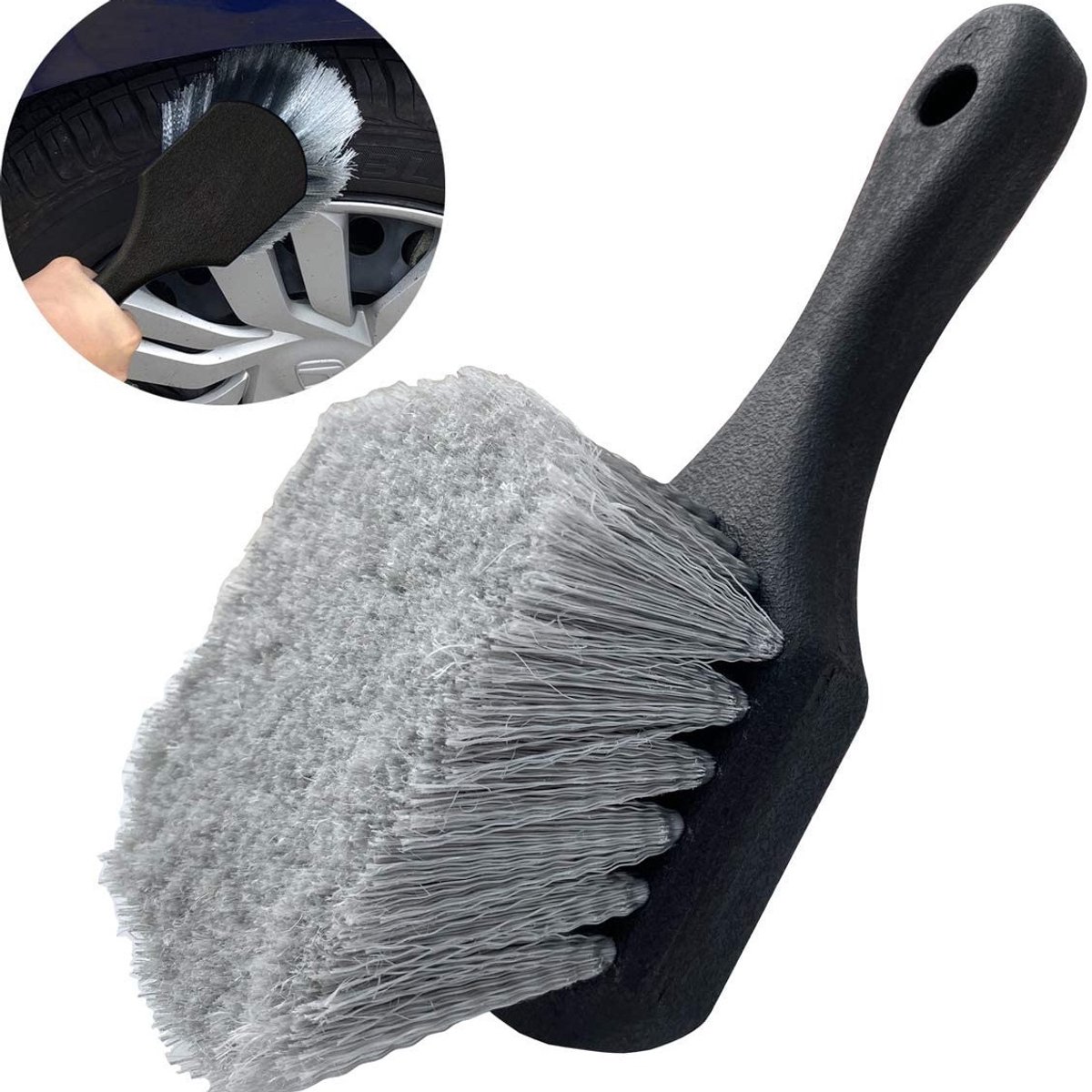 Tire brush - rim brush - Tire brush - Tire polish - Rim brush - Rim cleaner - Exterior Wheel Brush Tire Cleaner - black - Brush with short handle - PP - 215 × 55 × 55mm - Image 1