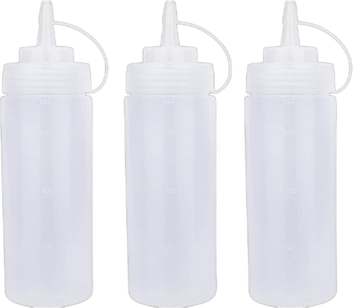 3 pieces - 360 ml - Squeeze bottle - dosing bottle - sauce bottles - Squeeze bottle for garnish, sauce or batter - sauce bottle - Garnish bottle - plastic - white - with spout cap - 6*6*20cm - Image 1