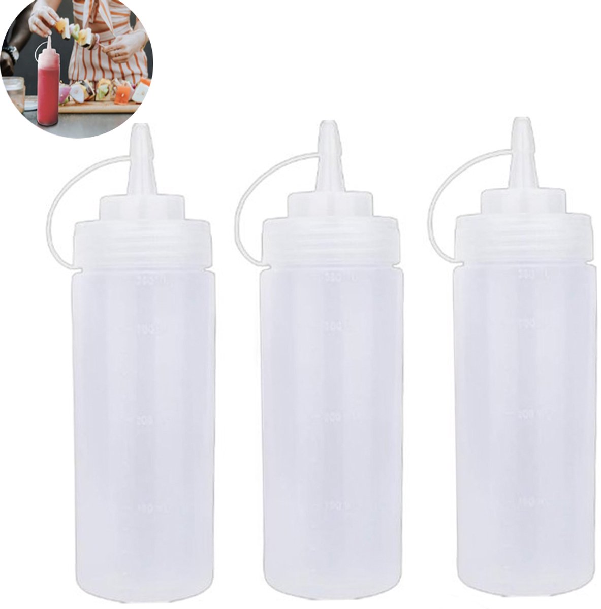 3 pieces - 360 ml - Squeeze bottle - dosing bottle - sauce bottles - Squeeze bottle for garnish, sauce or batter - sauce bottle - Garnish bottle - plastic - white - with spout cap - 6*6*20cm - Image 7