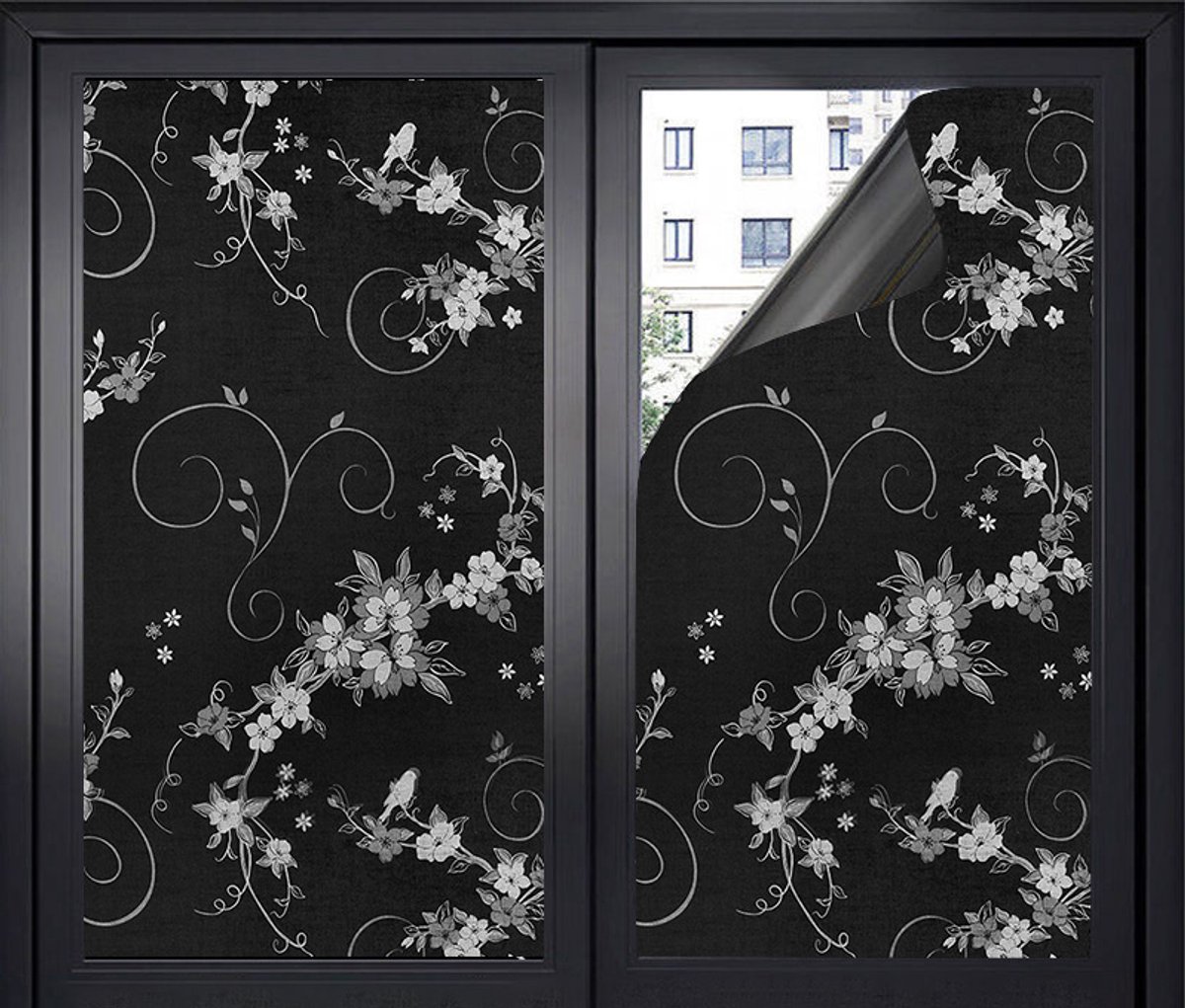 Window film - Blackout window film - Blackout window film - Sun protection - Anti-glare - Adhesive window film - Blackout cloth - Black - Including scraper - Easy installation - Window sticker - 45x100cm - Supplied with self-adhesive backing - A - Image 1
