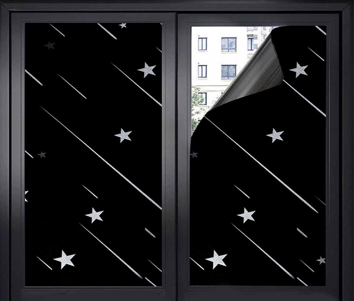 Window film - Blackout window film - Blackout window film - Sun protection - Anti-glare - Adhesive window film - Blackout cloth - Black - Including scraper - Easy installation - Window sticker - 45x100cm - Supplied with self-adhesive backing - G - Image 1