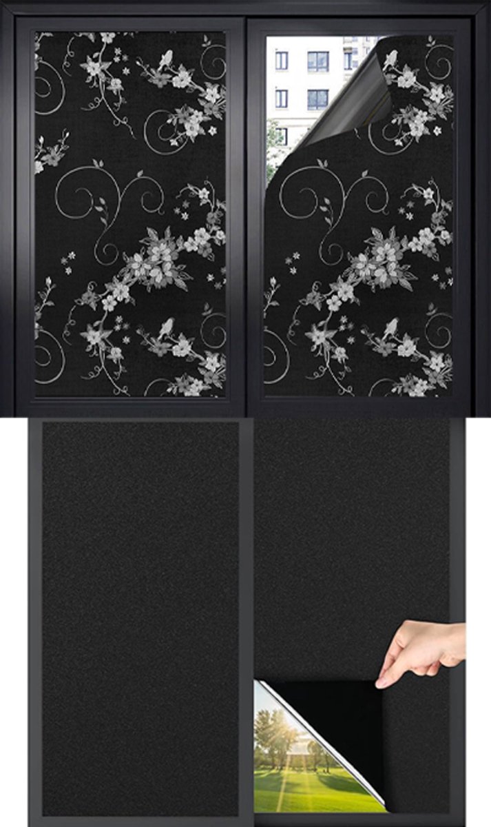 2 pieces Window Film - Blackout Window Film - Sun Protection - Anti-glare - Blackout Cloth - Black - Including Squeegee - Window Sticker - 45x100cm - Supplied with self-adhesive backing - Image 1