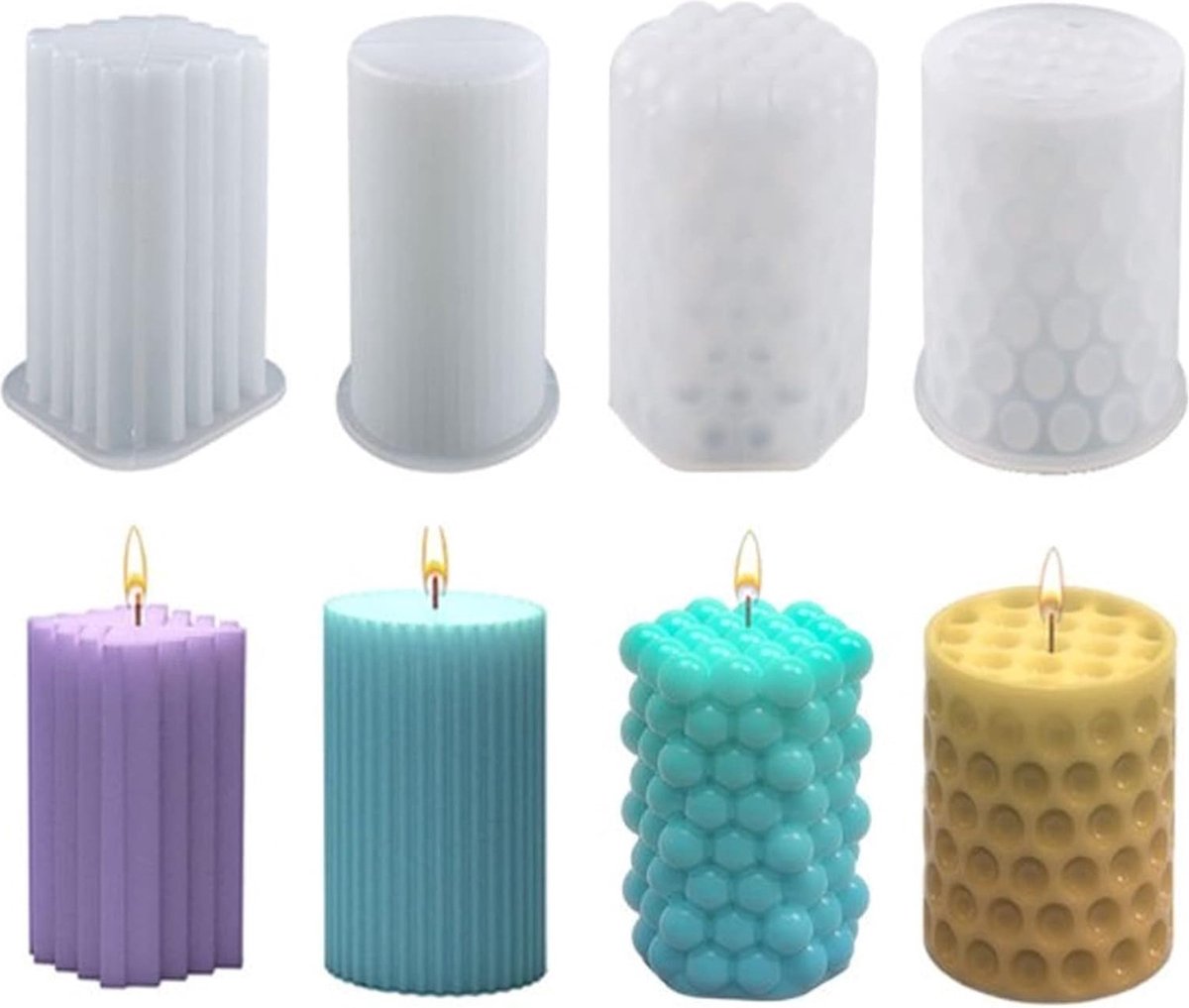 4 pieces - Candle mold - molds - candle mold - candle molds silicone - silicone molds - white - Cylindrical and Cube - different shapes - Hobby tools - for candle and plaster making - Image 1