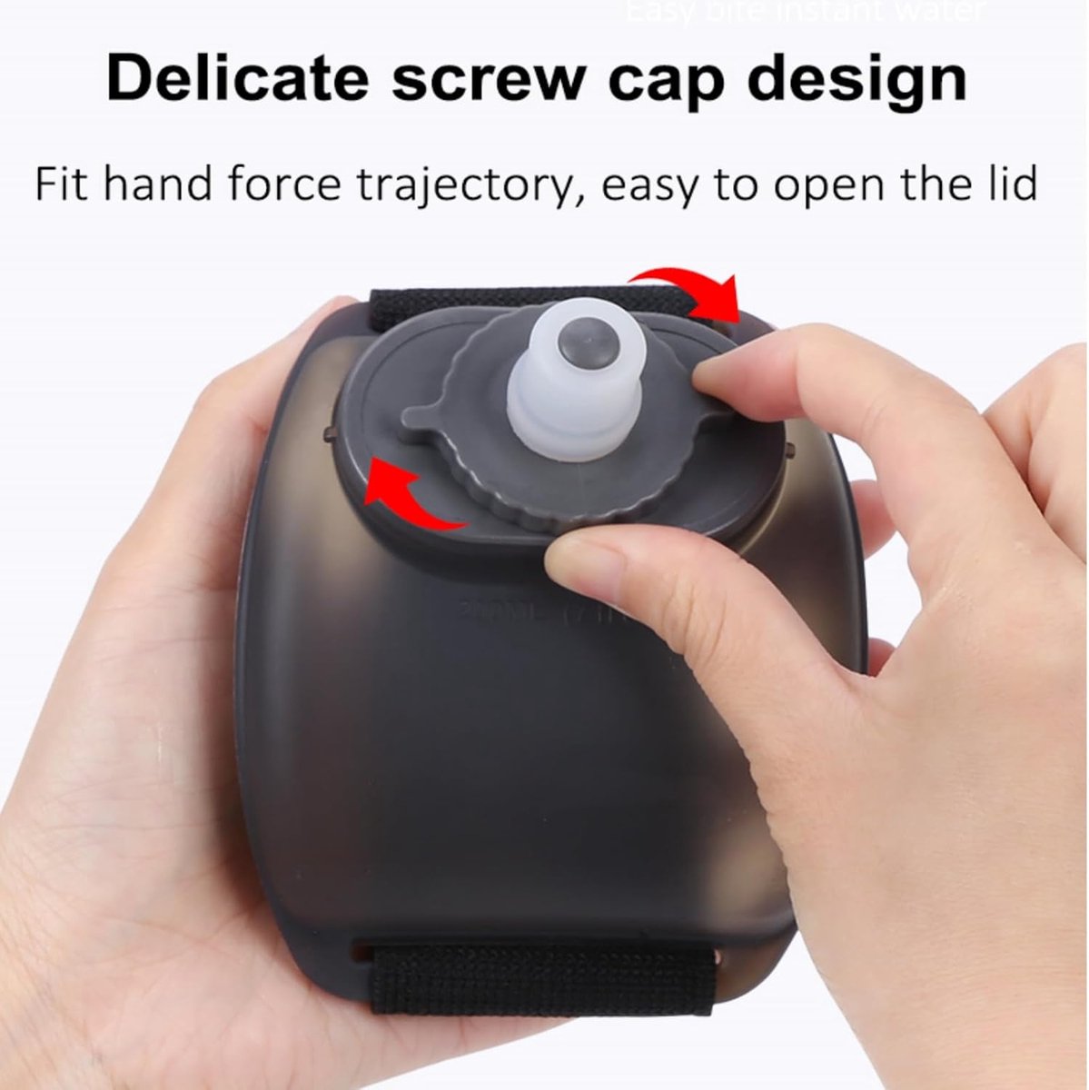 Wrist water bottle, sports cup, 200ml, silicone, hands-free, black - Image 4
