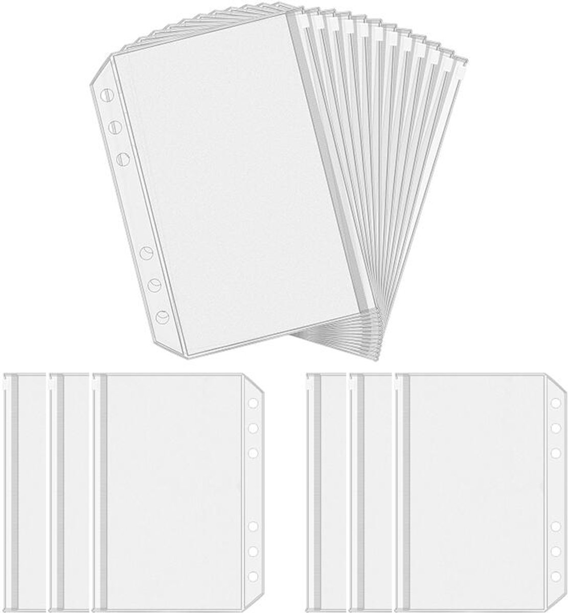 Folder - 18 Pieces - A5 Zip Bags - PVC - Waterproof - Folder Binders for 6-Ring Folders - Folder Binders - Zipper Bags for Documents - A5 Show Bag - Binder Bags - For Storage and Organization at Home, in the Office and at School - 21×15cm - Transparent - Image 1