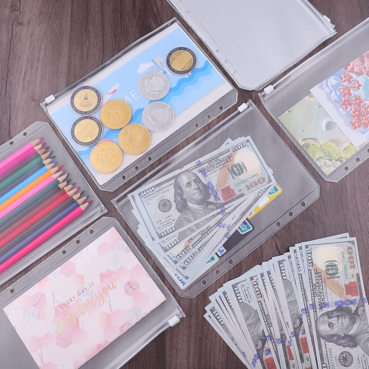 Folder - 18 Pieces - A5 Zip Bags - PVC - Waterproof - Folder Binders for 6-Ring Folders - Folder Binders - Zipper Bags for Documents - A5 Show Bag - Binder Bags - For Storage and Organization at Home, in the Office and at School - 21×15cm - Transparent - Image 3