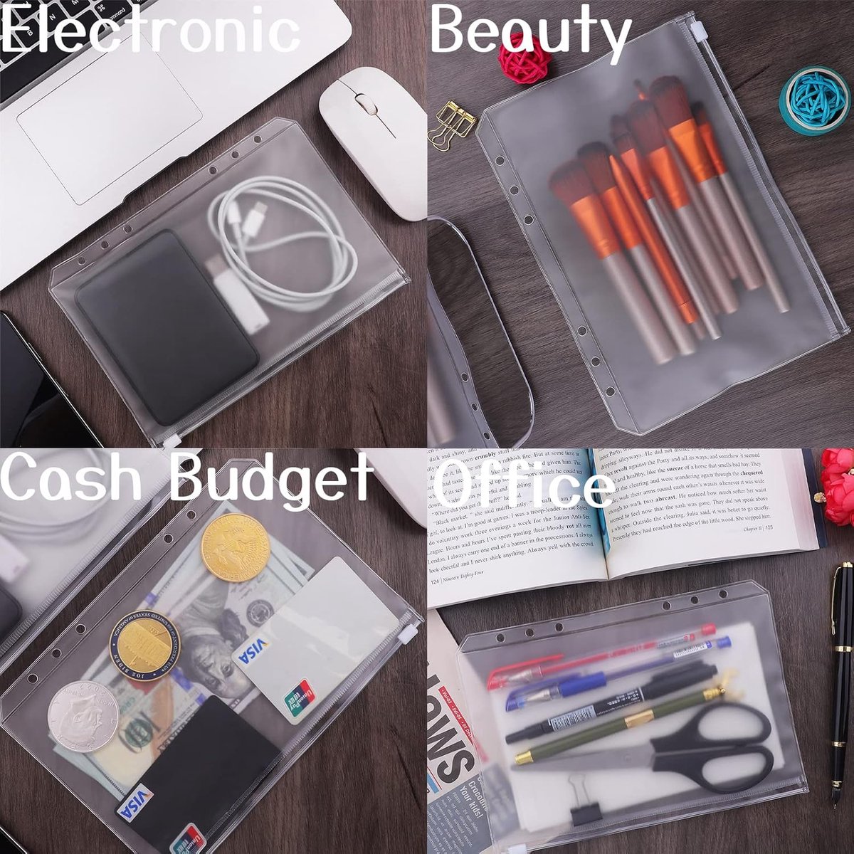 Folder - 18 Pieces - A5 Zip Bags - PVC - Waterproof - Folder Binders for 6-Ring Folders - Folder Binders - Zipper Bags for Documents - A5 Show Bag - Binder Bags - For Storage and Organization at Home, in the Office and at School - 21×15cm - Transparent - Image 4