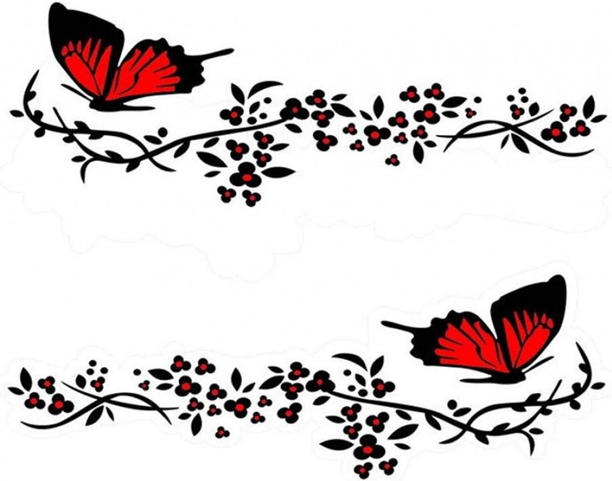 2 pieces - Car sticker - Car stickers - butterfly flower stickers - PET - black and red - 30*11 cm - Non-reflective - for body hood home decoration - Image 1