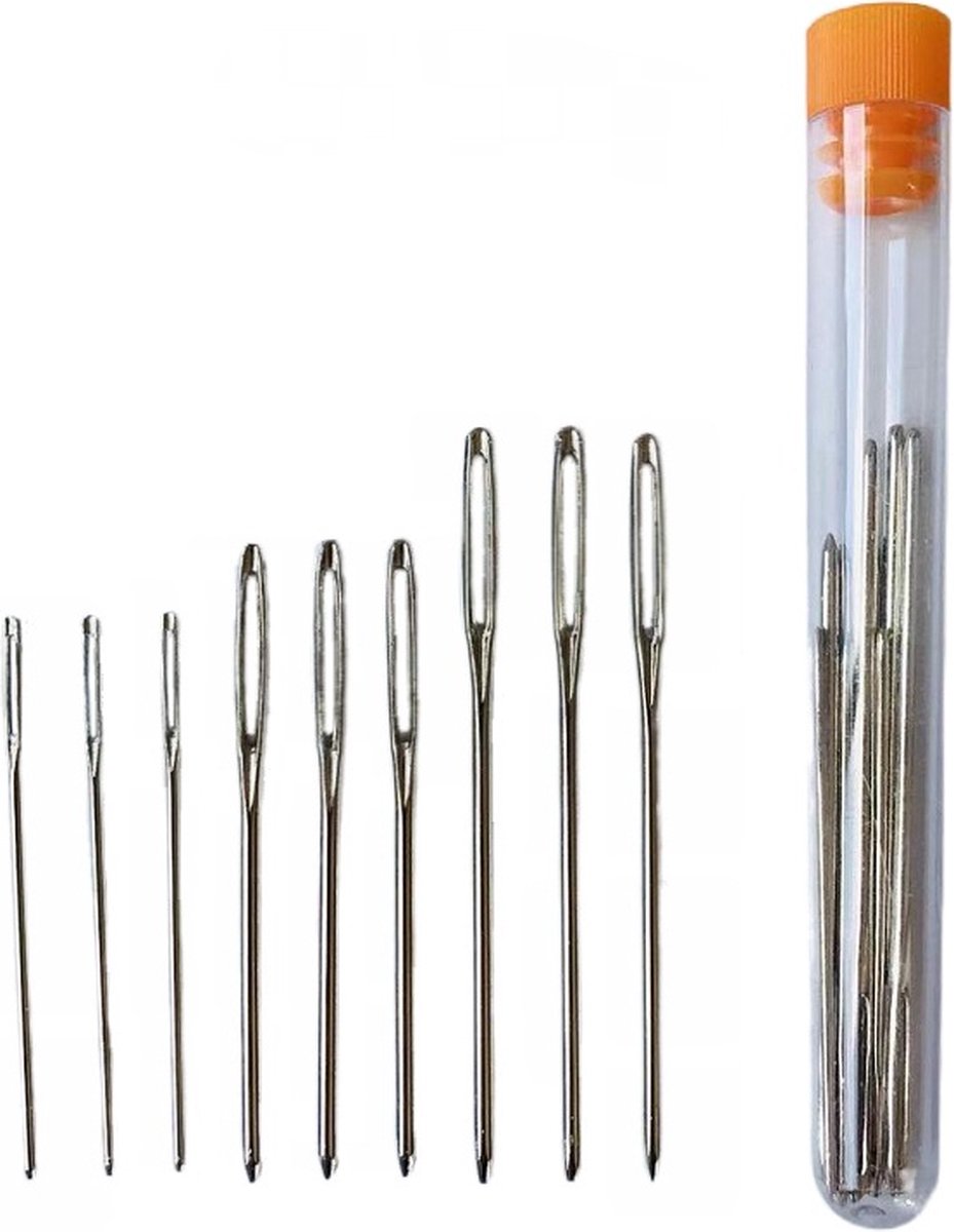 Needles with Eye Set - 9 pieces - 3 Sizes - Knitting Needles - Open Eye Needles - Large Eye Sewing Needles - Embroidery Thread Needle - Size 5.2 cm 6 cm 7 cm - Carbon Steel - Silver - for Handmade Yarn - Image 1
