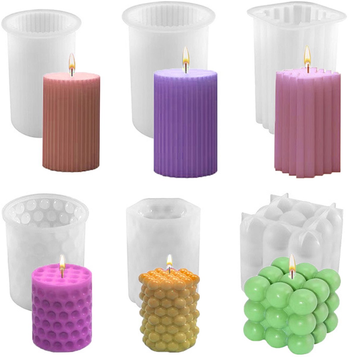 Candle Molds - Silicone Molds for Candles and Plaster - Pack of 6 - Cylindrical & Cube - Image 1