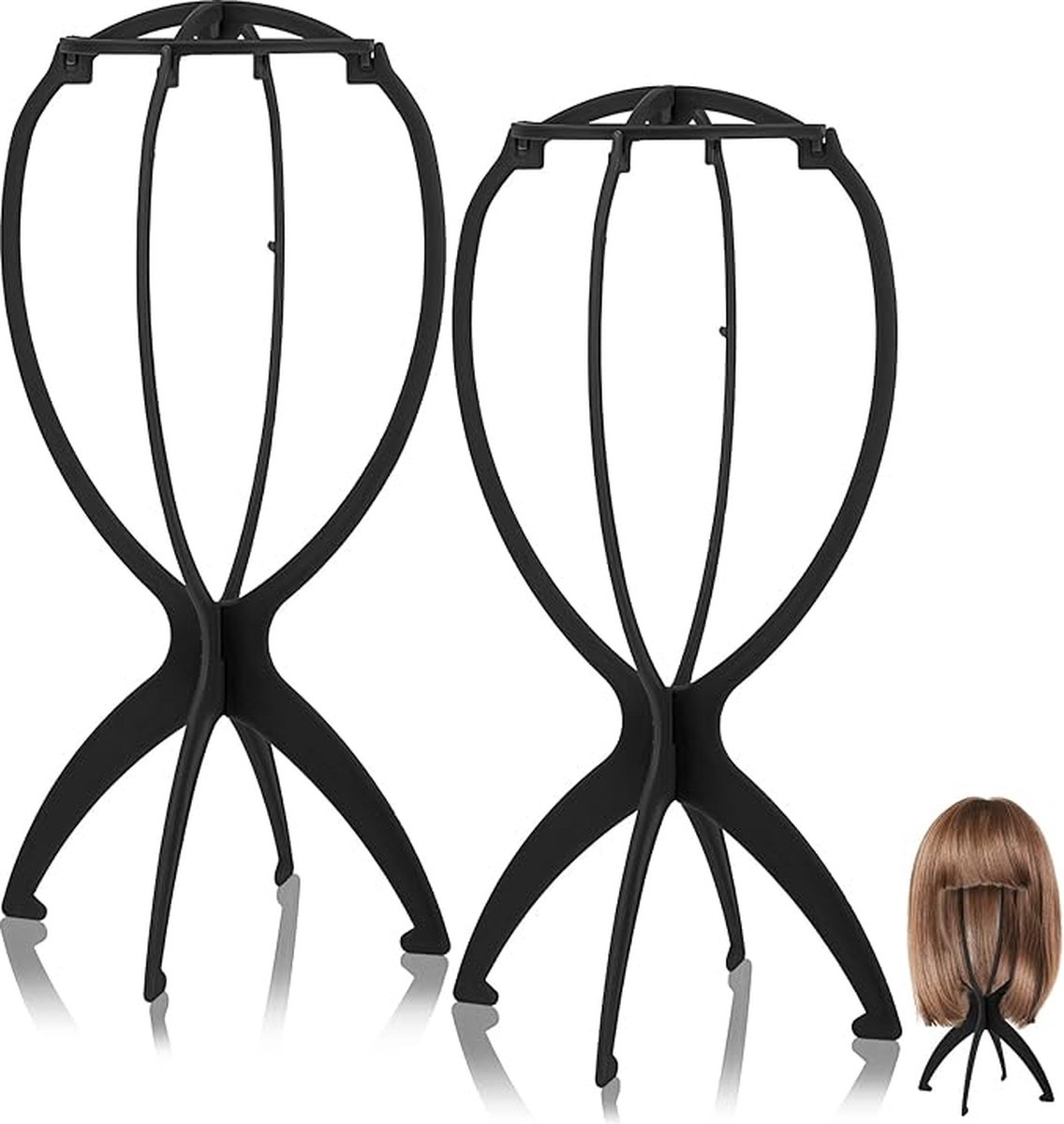 2 pieces - Wig holder - Wig holder Wig stand - Portable wig stand - Mannequin head for women and men - black - 35*18cm - plastic - Image 1