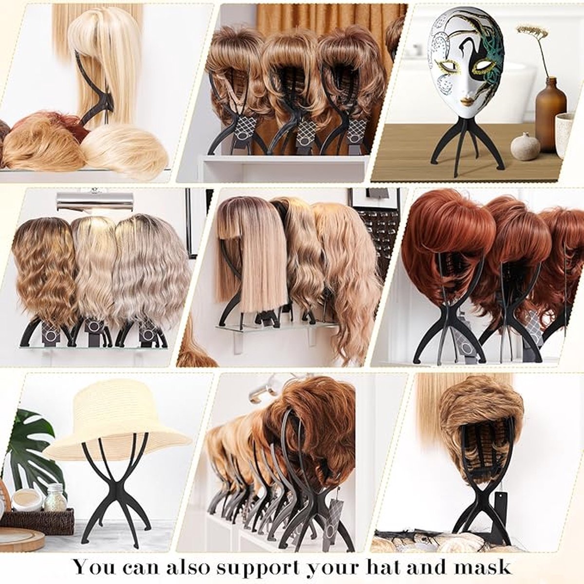 2 pieces - Wig holder - Wig holder Wig stand - Portable wig stand - Mannequin head for women and men - black - 35*18cm - plastic - Image 3