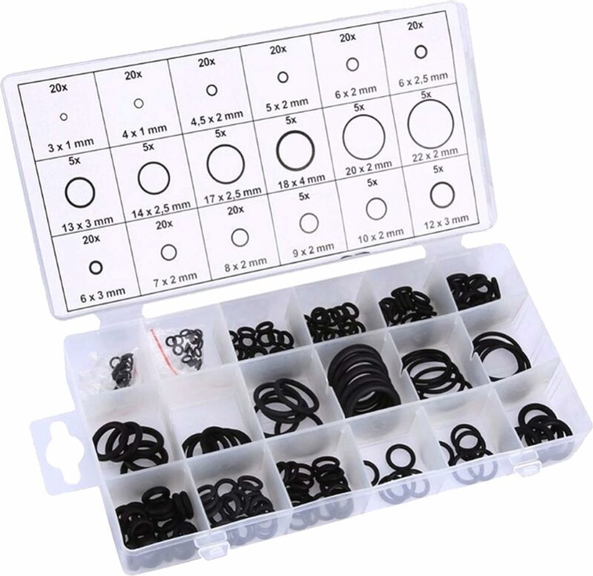 O-rings rubber rings - 225 pieces - 18 sizes - 6x2mm - with assortment box - Image 1