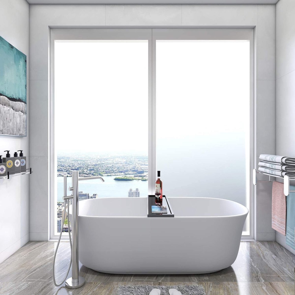 Window film - Easy installation - Glue-free adhesive film for windows and bathrooms - Static - 45cm*3m - white - PVC - Frosted - Image 2