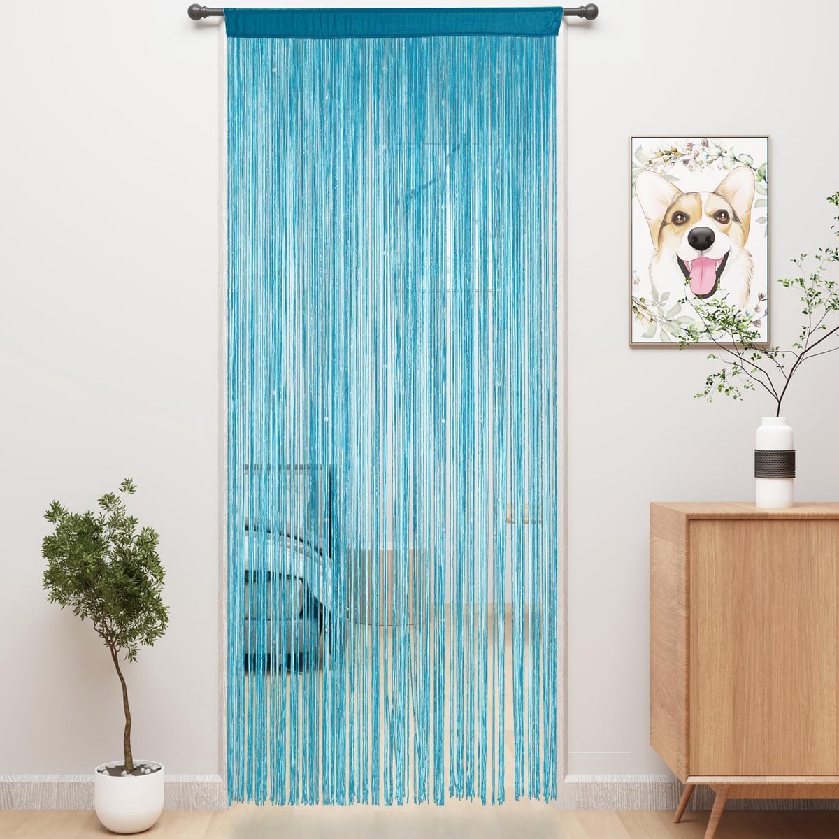 Door curtain - Fly curtain - Door screen - Glitter mosquito net - Anti-fly door curtain - 100 x 200 cm - With silver thread - Polyester - Blue - Decorative curtain - Mosquito net - Image 1