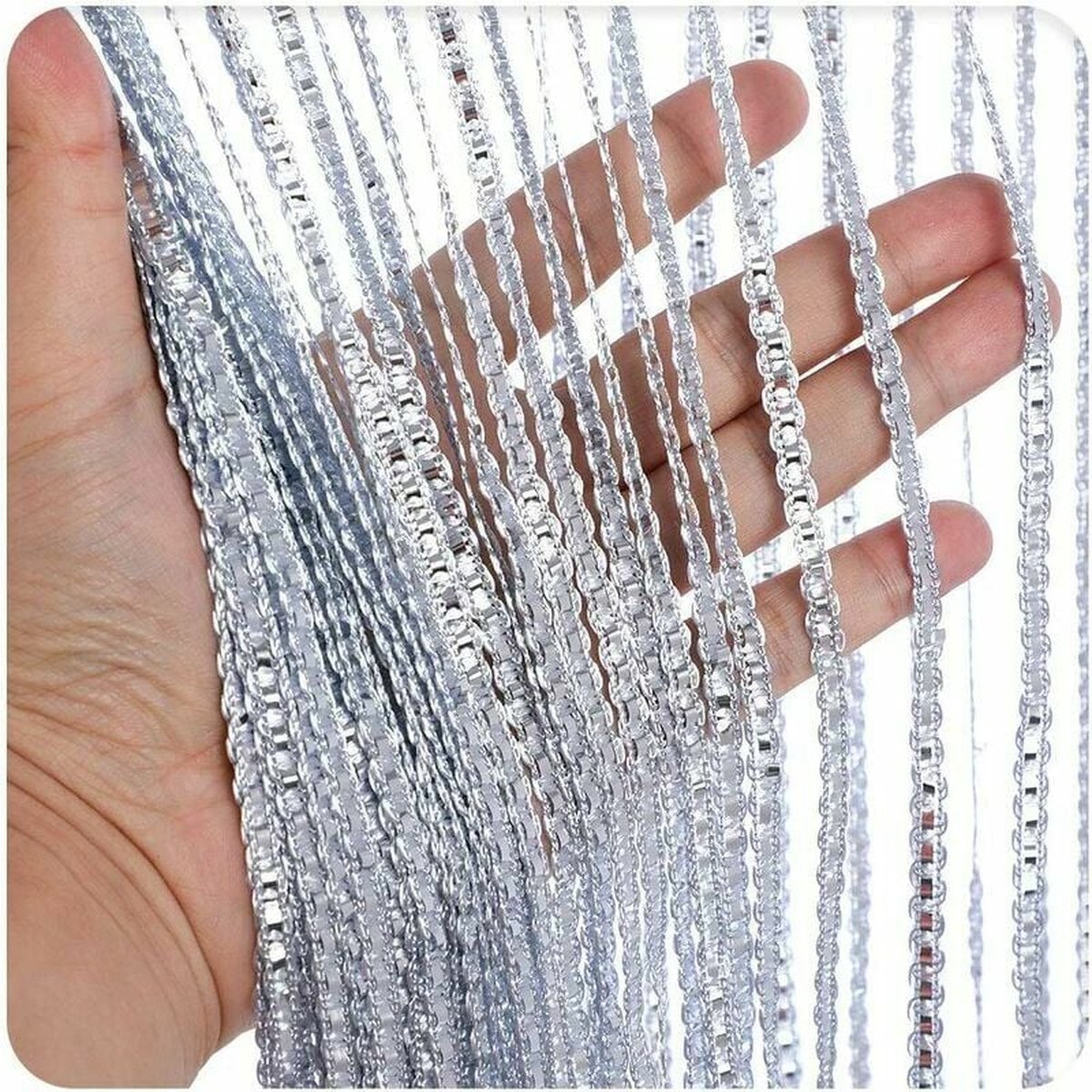 Fly screen curtain - Door curtain - Glitter mosquito net - Anti-fly door curtain - 100 x 200 cm - With silver thread - Polyester - white - Decorative curtain - Mosquito net - Image 1