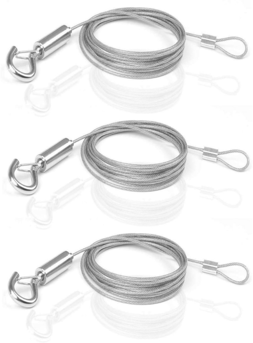 Steel Cable - 3 Pieces - Stainless Steel Single Hook - 2m*1.5mm - Durable - Outdoor and Indoor - Flexible and Durable - For Tent Rope, Clotheslines & Outdoor Lighting - Image 1