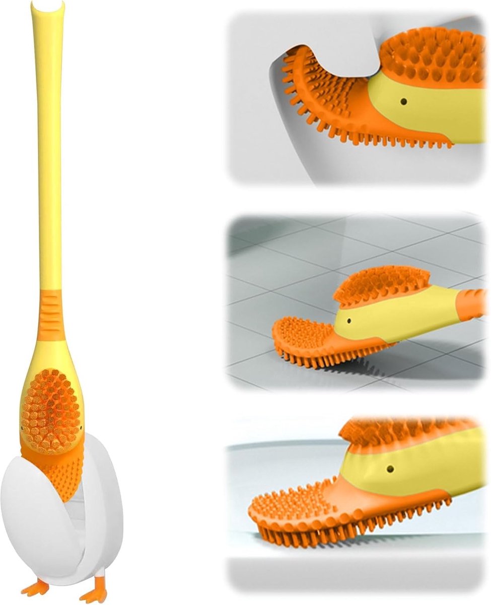 Diving Duck - Toilet Brush - Deep Cleaning - With Rim Cleaner - Made of Silicone - With Holder - For Bathroom or Guest Toilet - Yellow - Image 1
