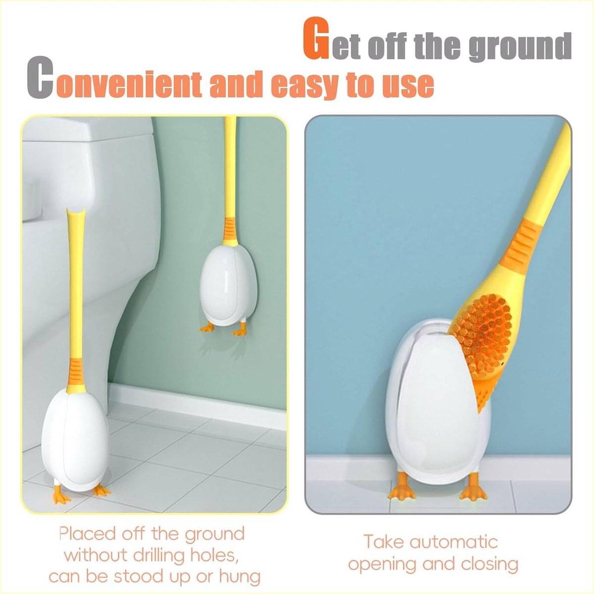 Diving Duck - Toilet Brush - Deep Cleaning - With Rim Cleaner - Made of Silicone - With Holder - For Bathroom or Guest Toilet - Yellow - Image 2