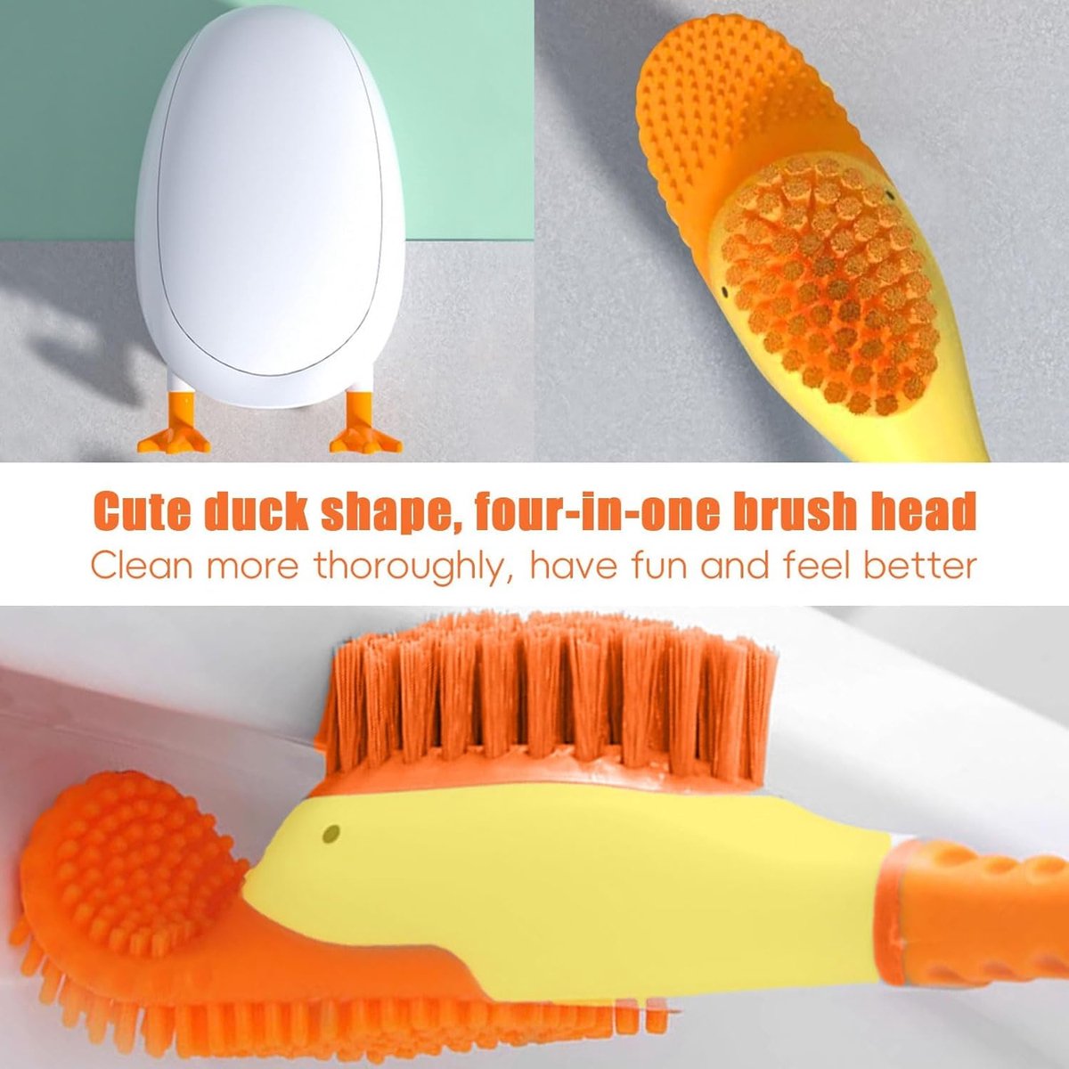 Diving Duck - Toilet Brush - Deep Cleaning - With Rim Cleaner - Made of Silicone - With Holder - For Bathroom or Guest Toilet - Yellow - Image 3