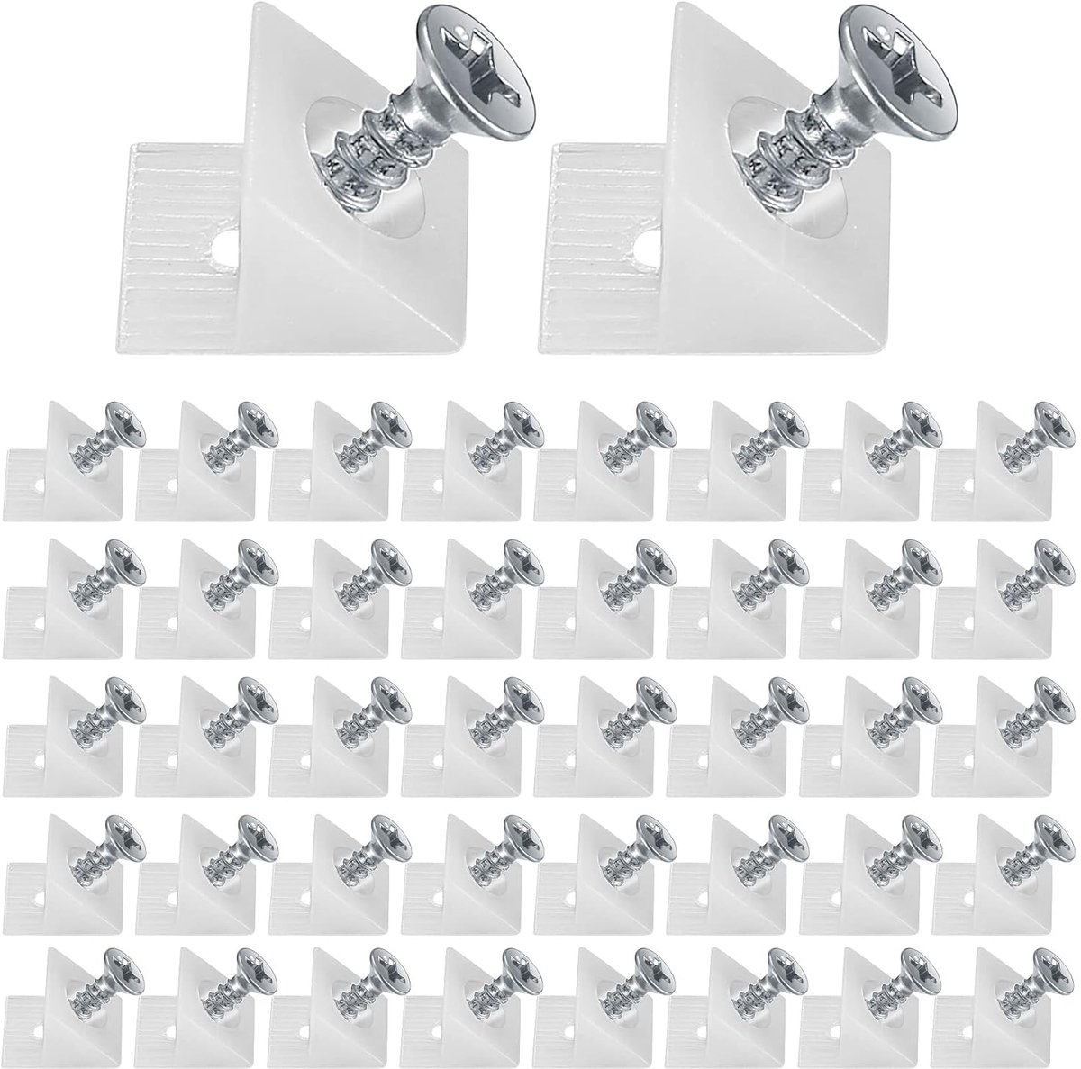 120 Pieces - Wedges - Screw Fastener - Cabinet Installation Kit - Drawer Back Supports - Drawer Repair Kit with Screws - Furniture Drawer Sagging Repair Mend Mending Wedges - Cabinet Shelf Support - Shelf Support - White - Image 1