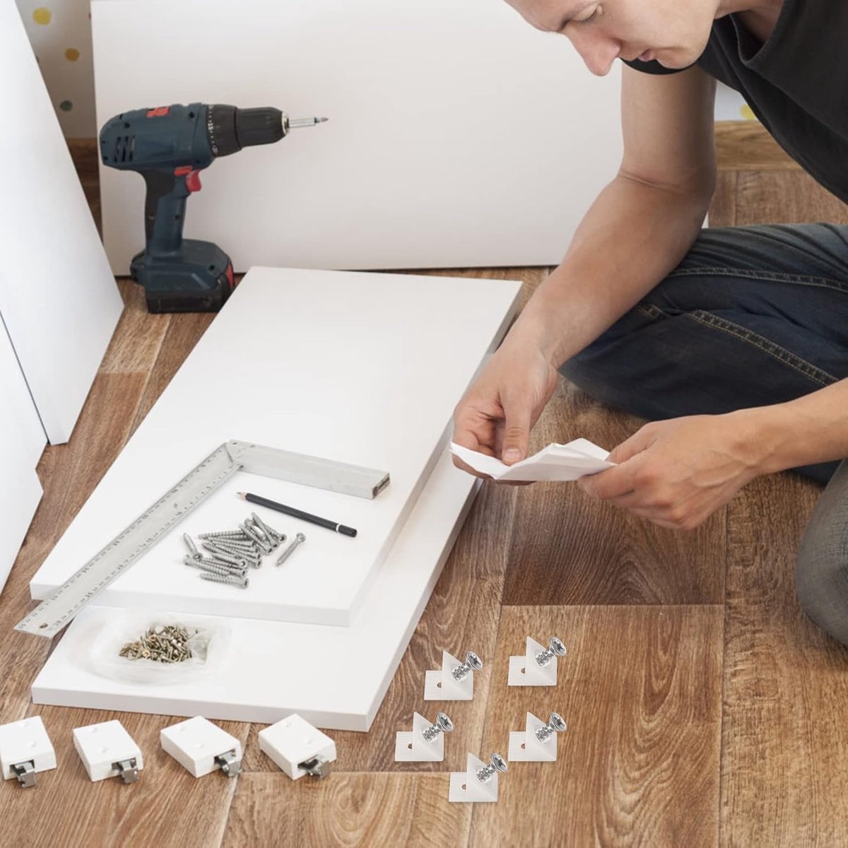 120 Pieces - Wedges - Screw Fastener - Cabinet Installation Kit - Drawer Back Supports - Drawer Repair Kit with Screws - Furniture Drawer Sagging Repair Mend Mending Wedges - Cabinet Shelf Support - Shelf Support - White - Image 2
