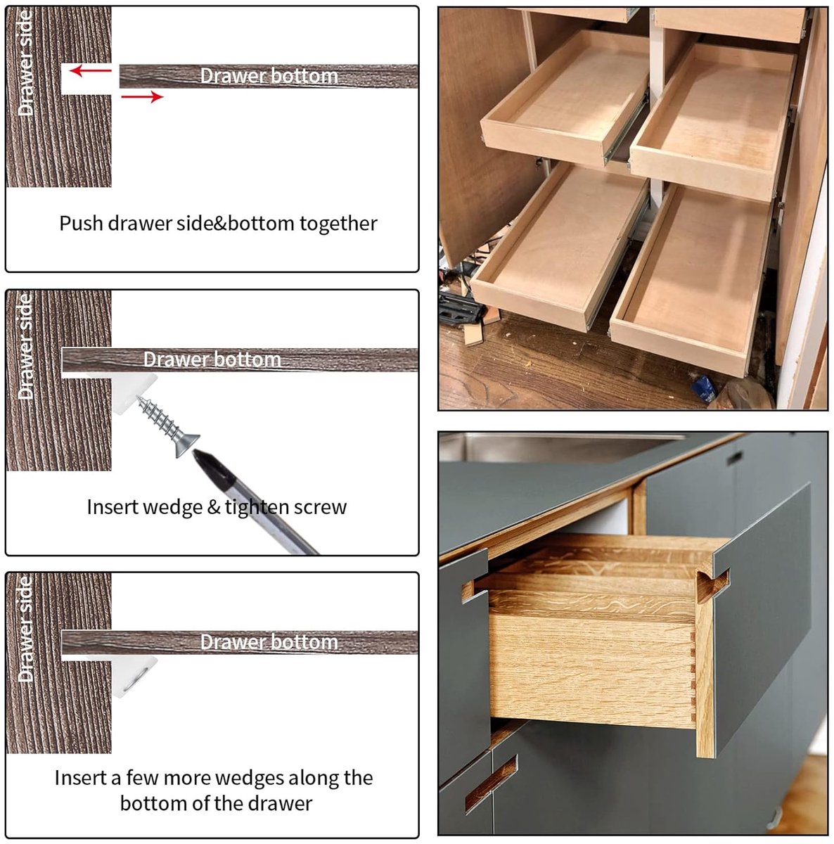 120 Pieces - Wedges - Screw Fastener - Cabinet Installation Kit - Drawer Back Supports - Drawer Repair Kit with Screws - Furniture Drawer Sagging Repair Mend Mending Wedges - Cabinet Shelf Support - Shelf Support - White - Image 3