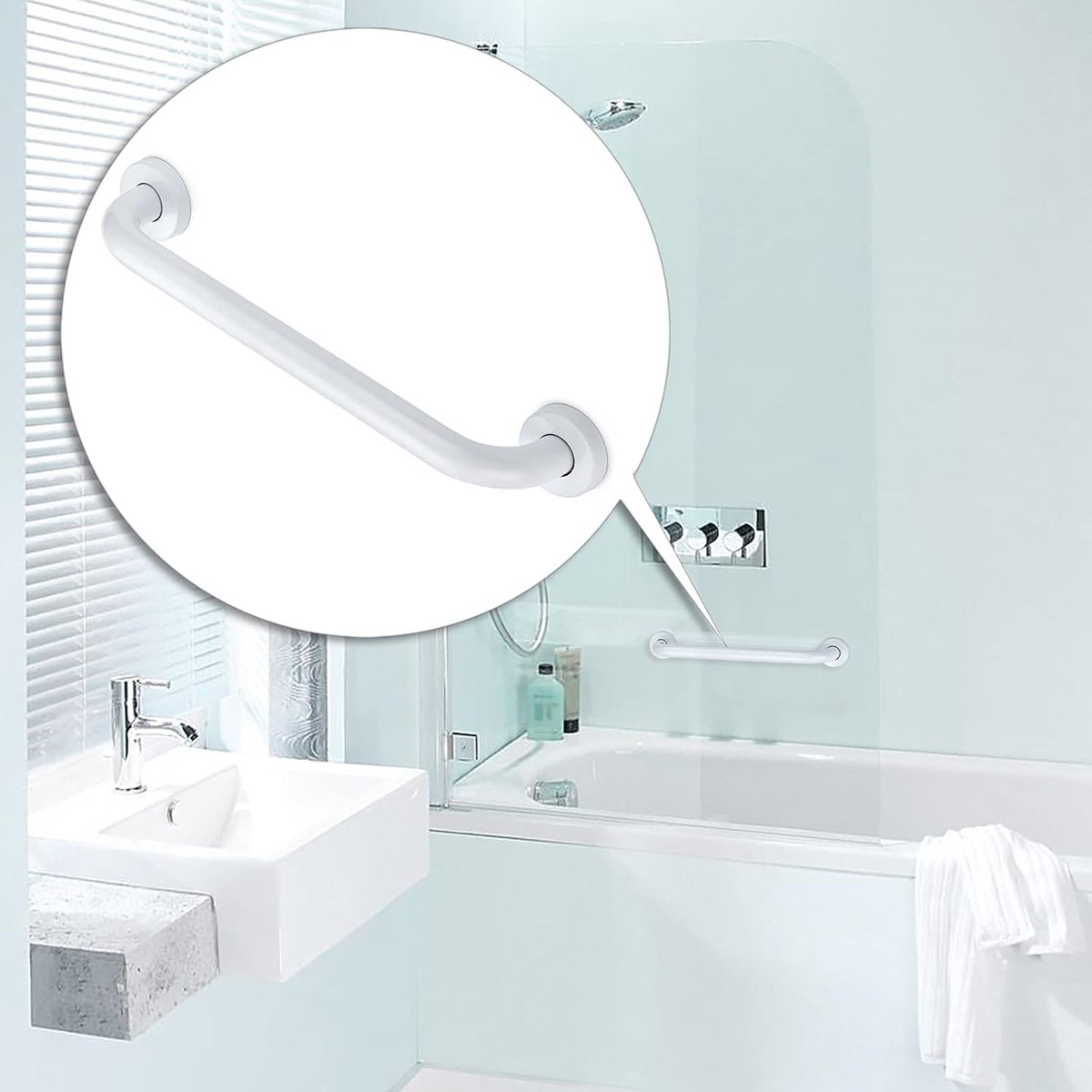Toilet support rail - bath support - shower support - Grab rail wall support for bathroom, shower, toilet - 40 cm - Wall support - white - metal - Stainless steel - Image 2