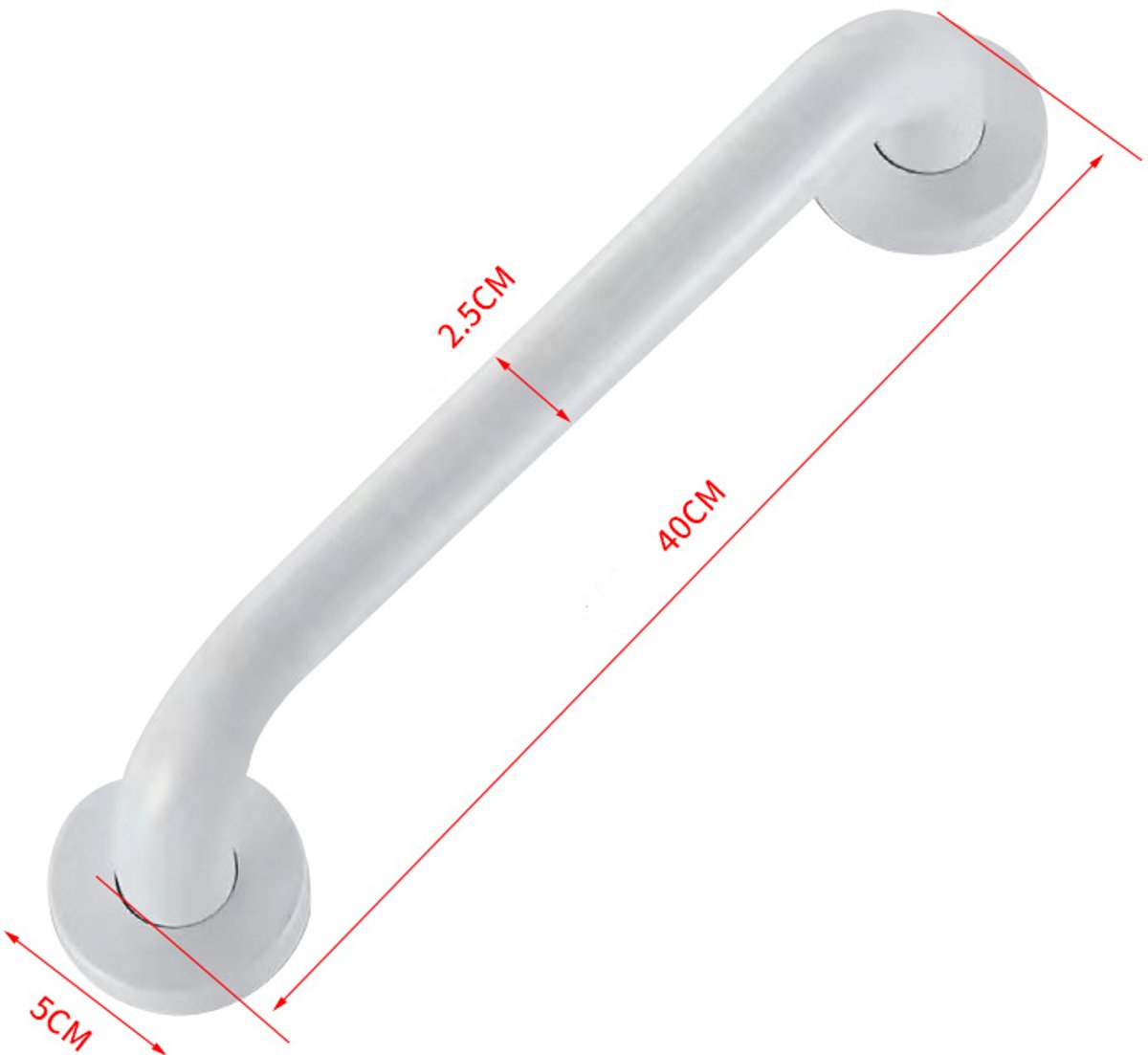 Toilet support rail - bath support - shower support - Grab rail wall support for bathroom, shower, toilet - 40 cm - Wall support - white - metal - Stainless steel - Image 5