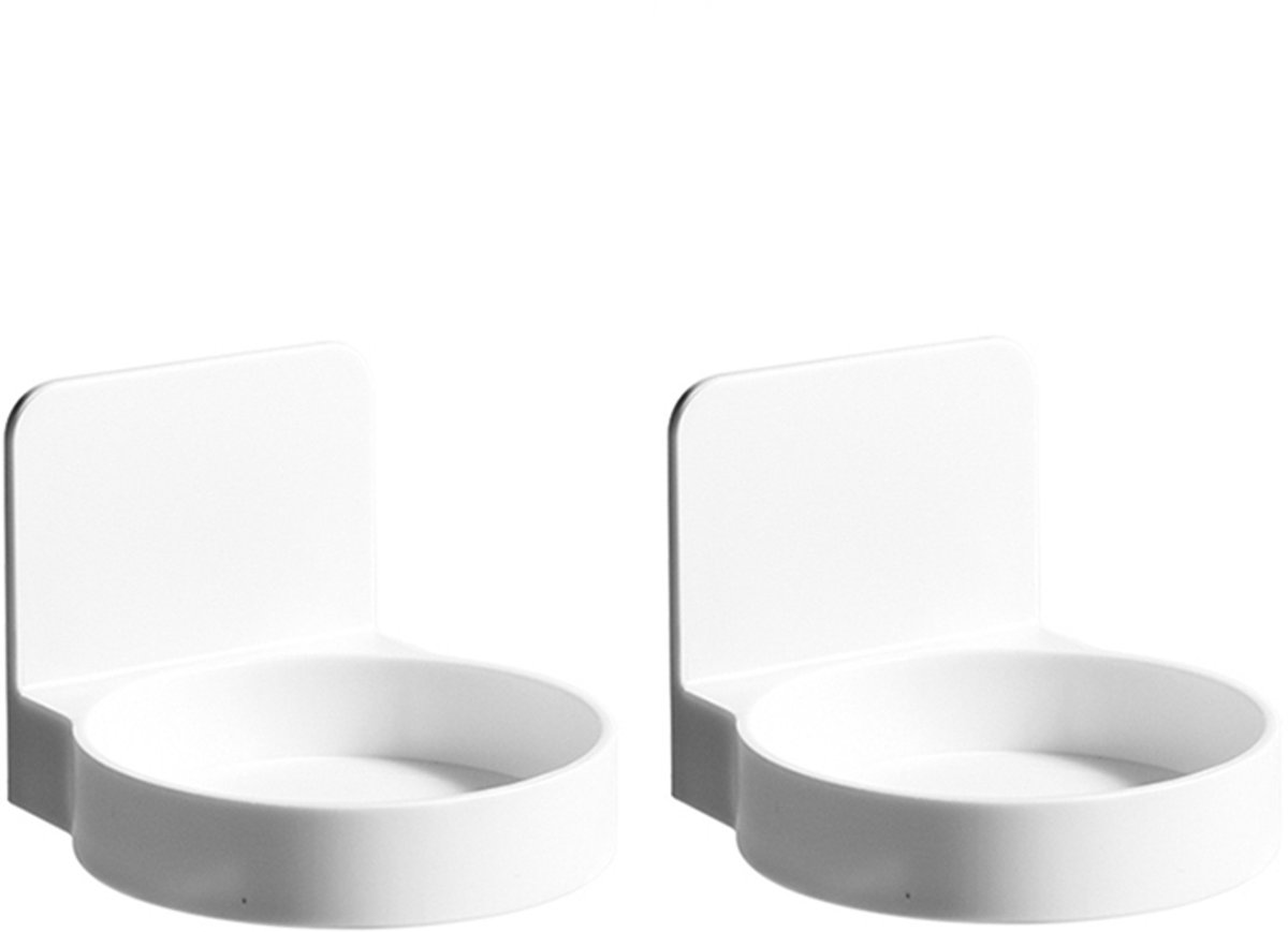 Cup holder - 2 pieces - Cup holder Bathroom - Wall mounted - Self-adhesive - Bathroom shelf - Bathroom rack - White - For placing soap dispensers, mouthwash cups, spice bottles, etc. - Image 1