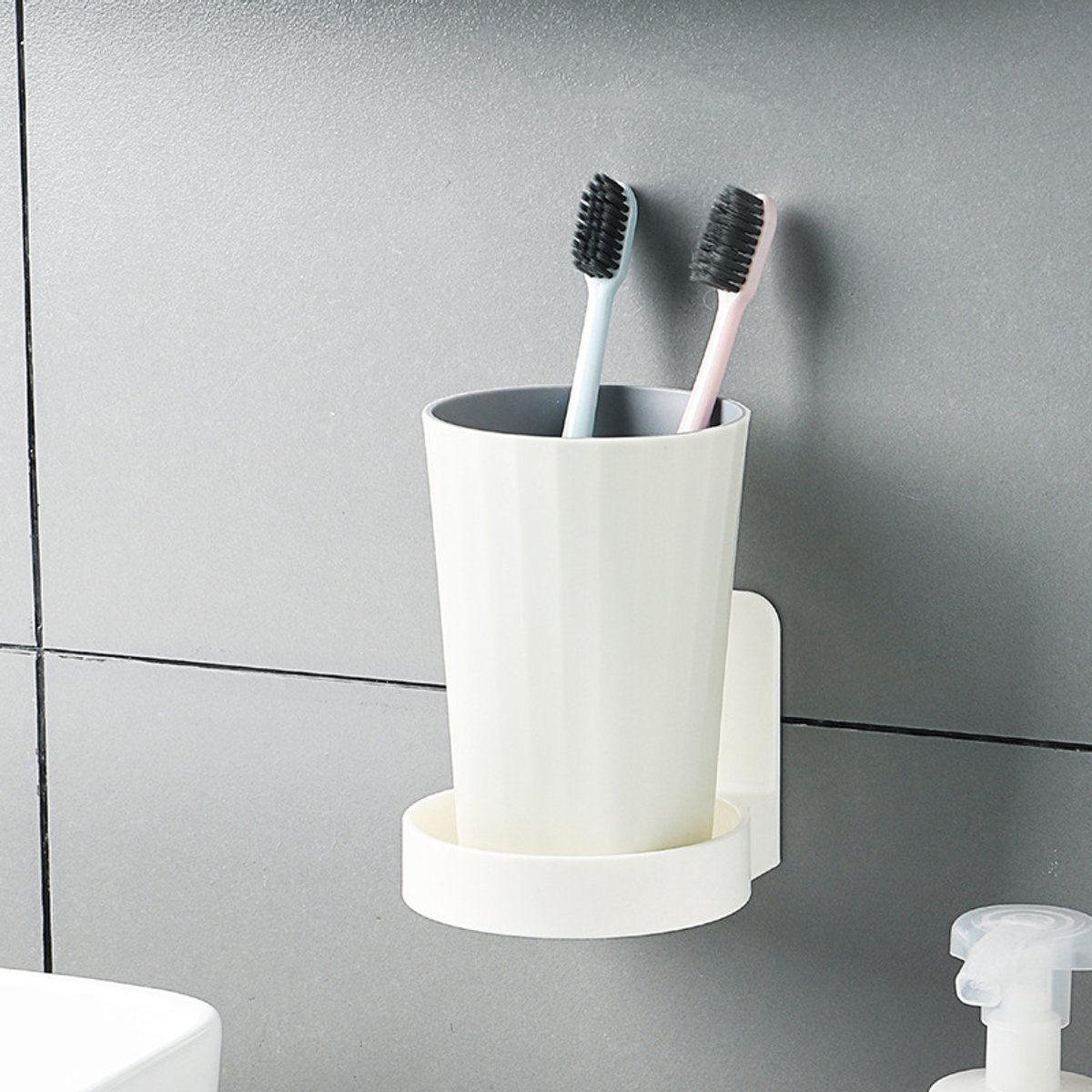 Cup holder - 2 pieces - Cup holder Bathroom - Wall mounted - Self-adhesive - Bathroom shelf - Bathroom rack - White - For placing soap dispensers, mouthwash cups, spice bottles, etc. - Image 4